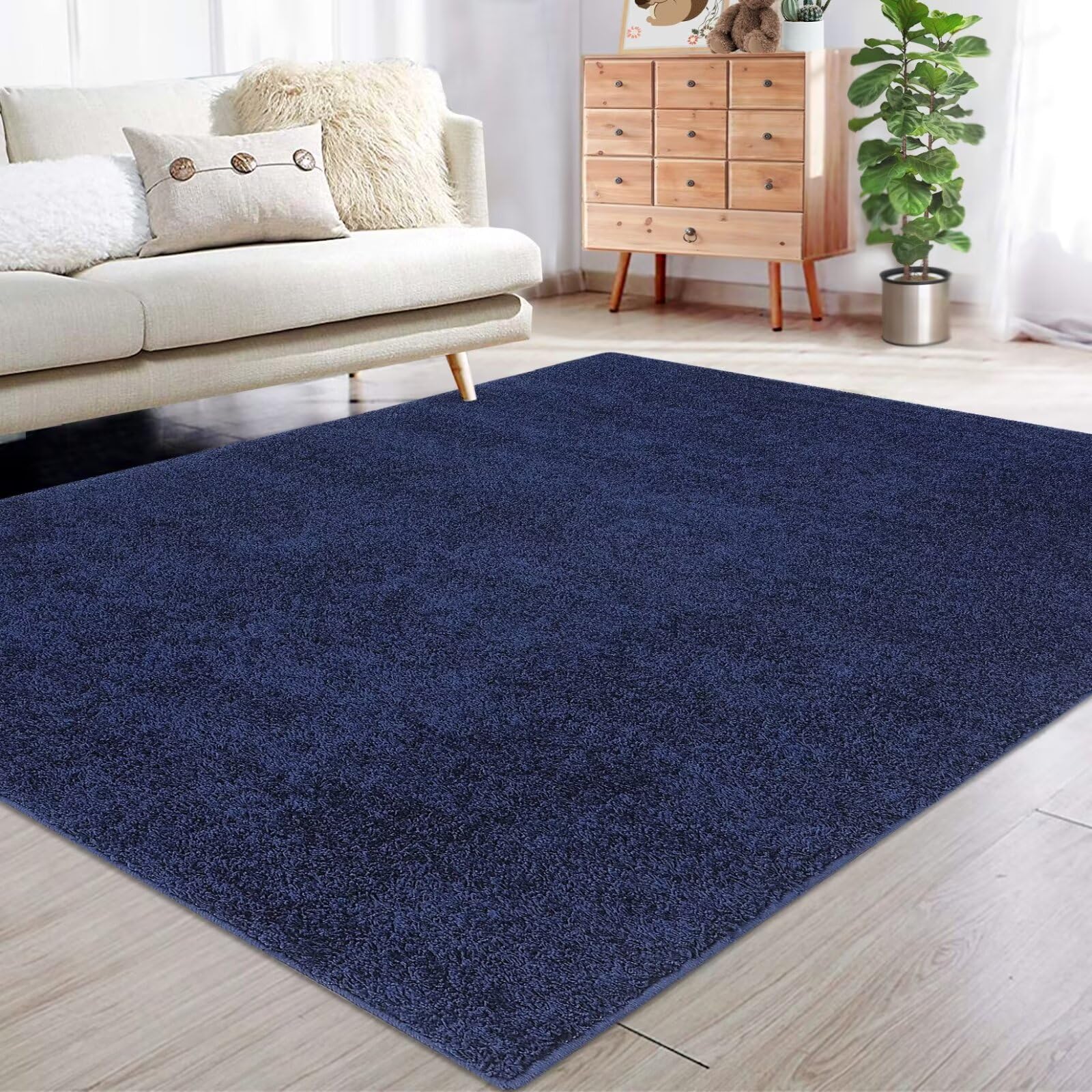 Garvee Premium Shag Area Rug 11x15 Navy Plush Soft Cozy Non-Skid Indoor Carpet for Living Room Bedroom Nursery Home Office