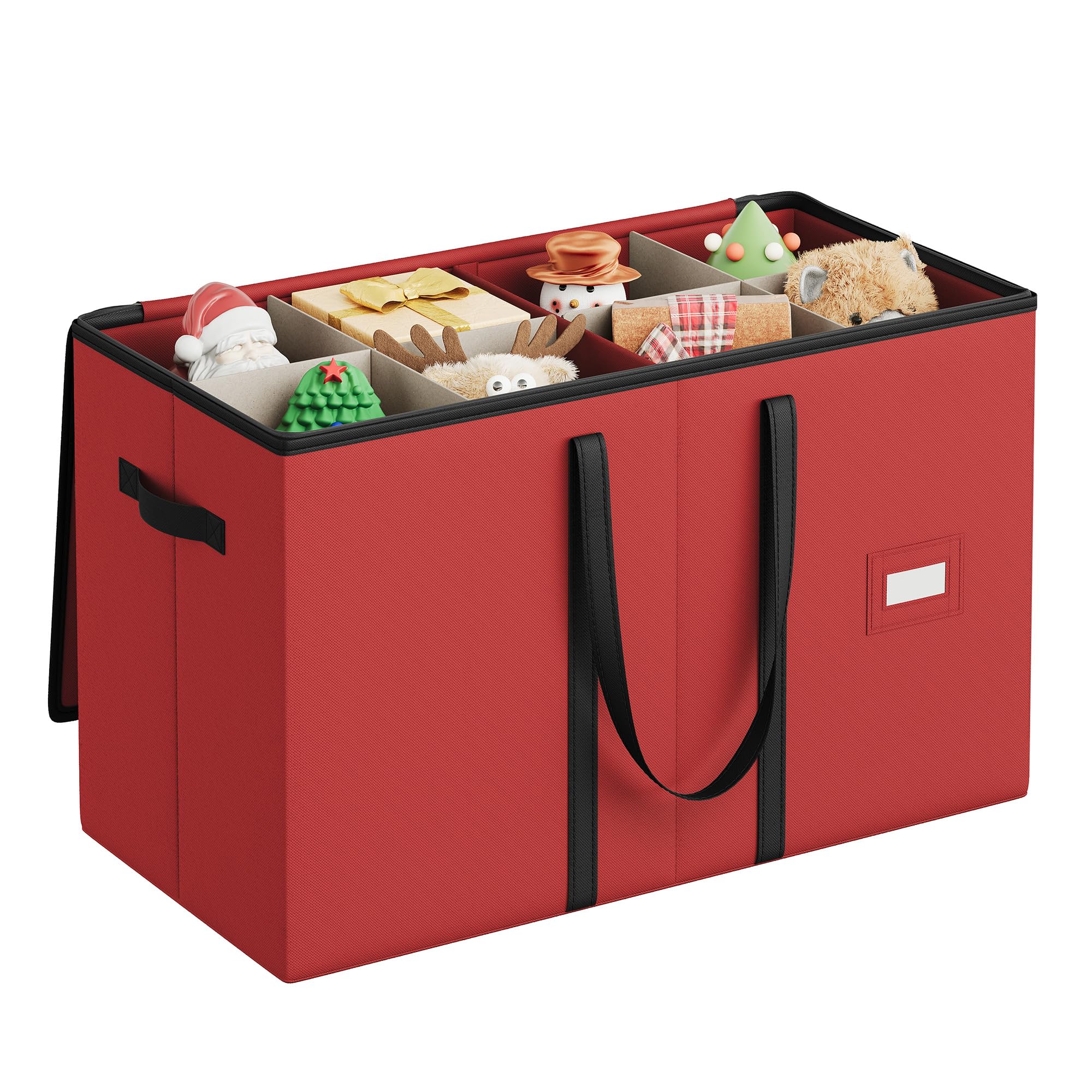 SONGMICS Christmas Figurine Storage Box for 15-Inch Figurines and Nutcrackers, Holiday Decor Organizer with Adjustable Dividers, 8 Slots and 2 Pockets