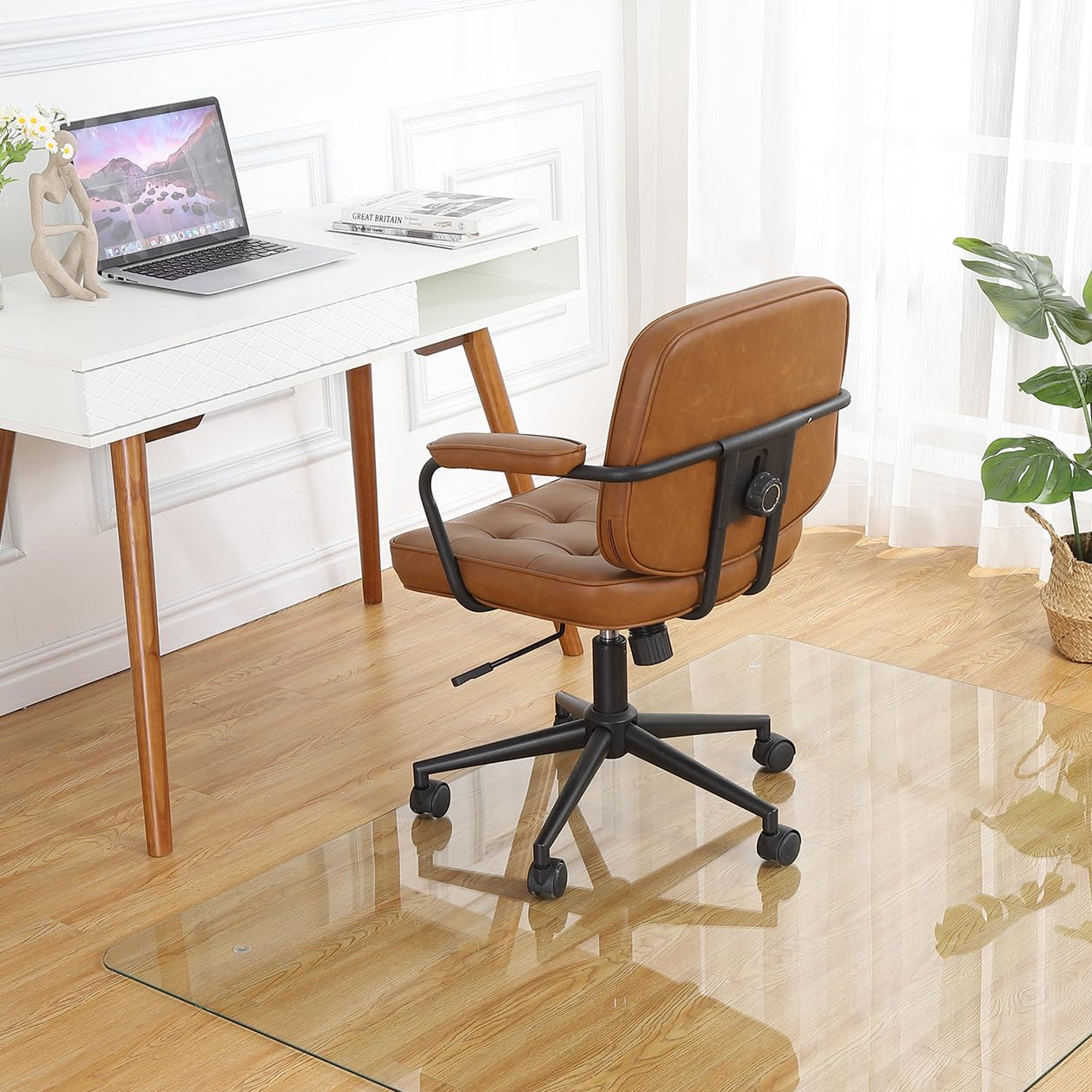 Garvee Tempered Glass Floor Mat, 46" x 55" Office Chair Mat with Round Corner and Polished Edge, 1-5" Thick Transparent Tempered Glass Computer Floor 