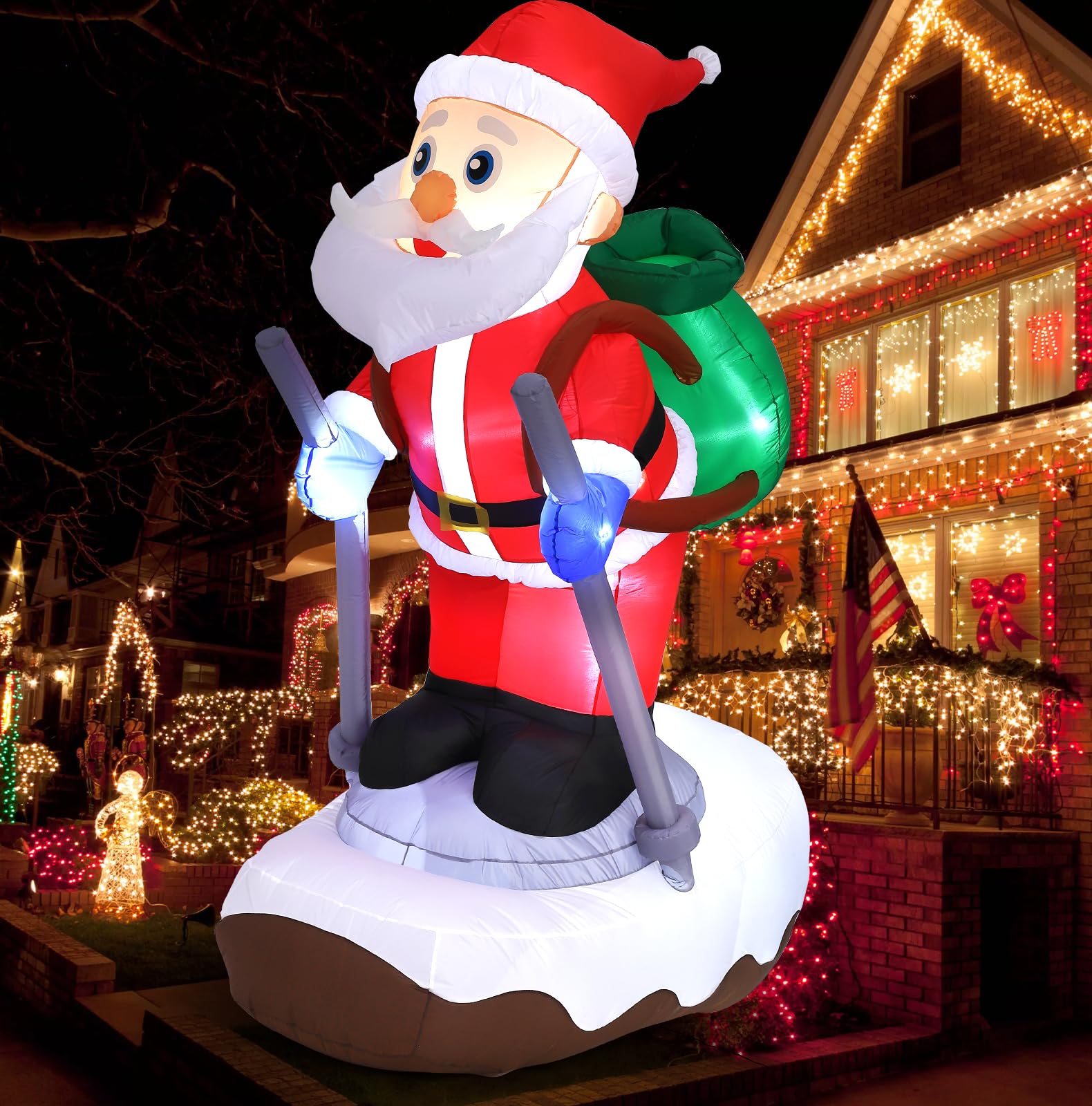 Garvee 9.25 FT Christmas Inflatables Outdoor Decorations,Giant Inflatables Santa Claus with Gifts Sled,Built-in LED Lights Holiday Blow Up Yard Decora