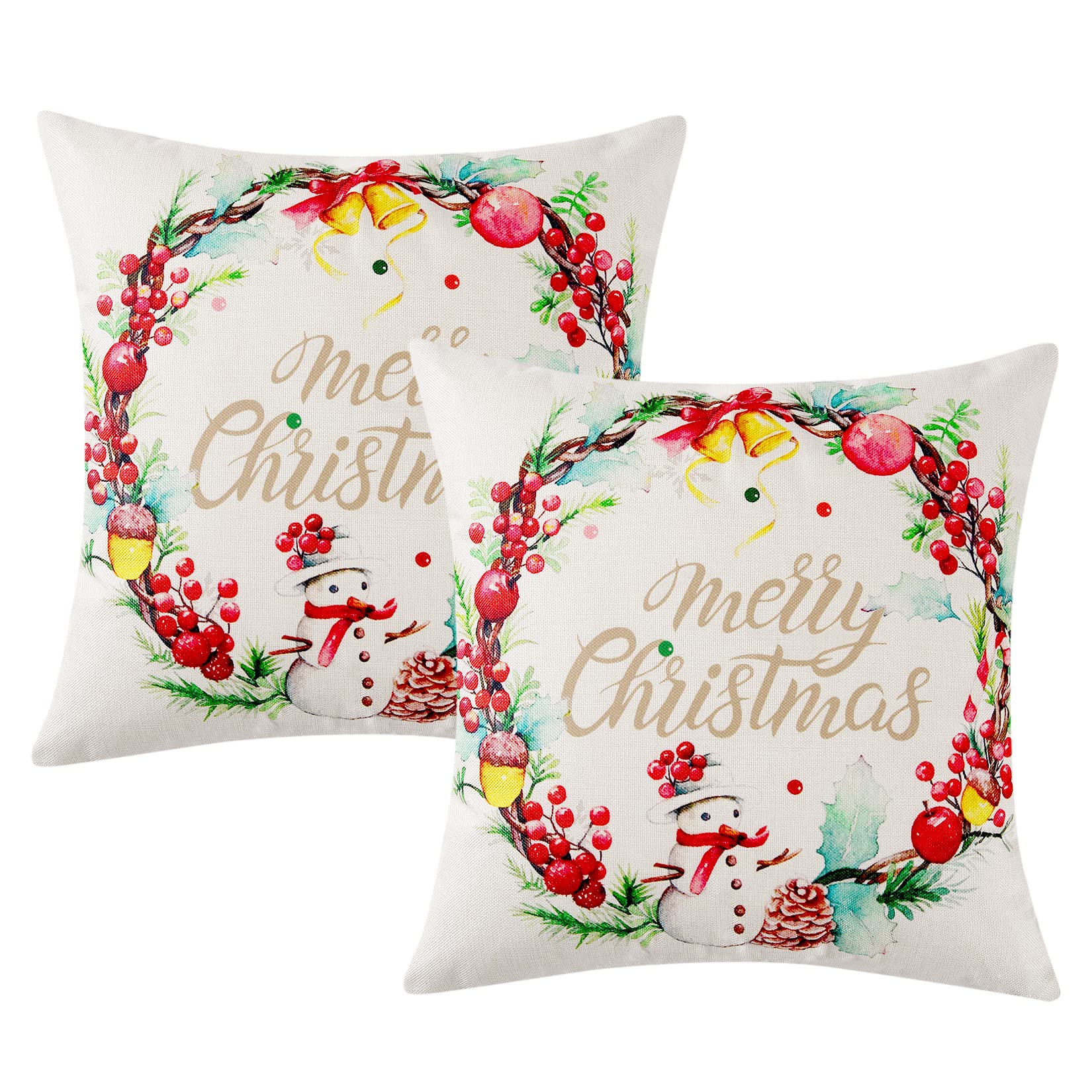 Garvee Christmas Throw Pillow Covers 18 x 18 Set of 4, Xmas Square Linen Pillowcase Cushion Cover, Winter Holiday Decor Decorations for Couch Sofa Bed