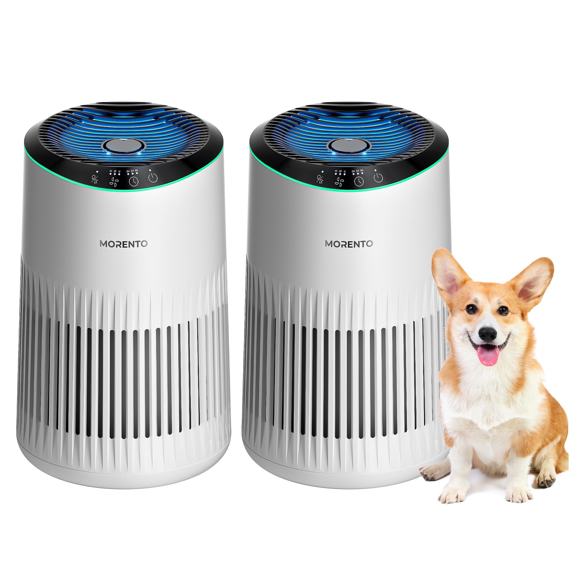 MORENTO Air Purifier for Bedroom Home with Sleep Mode for Smoke Pet Dander Odors, Small Air Purifier with Fragrance Sponge, Blue Ambient Light, 23dB Q