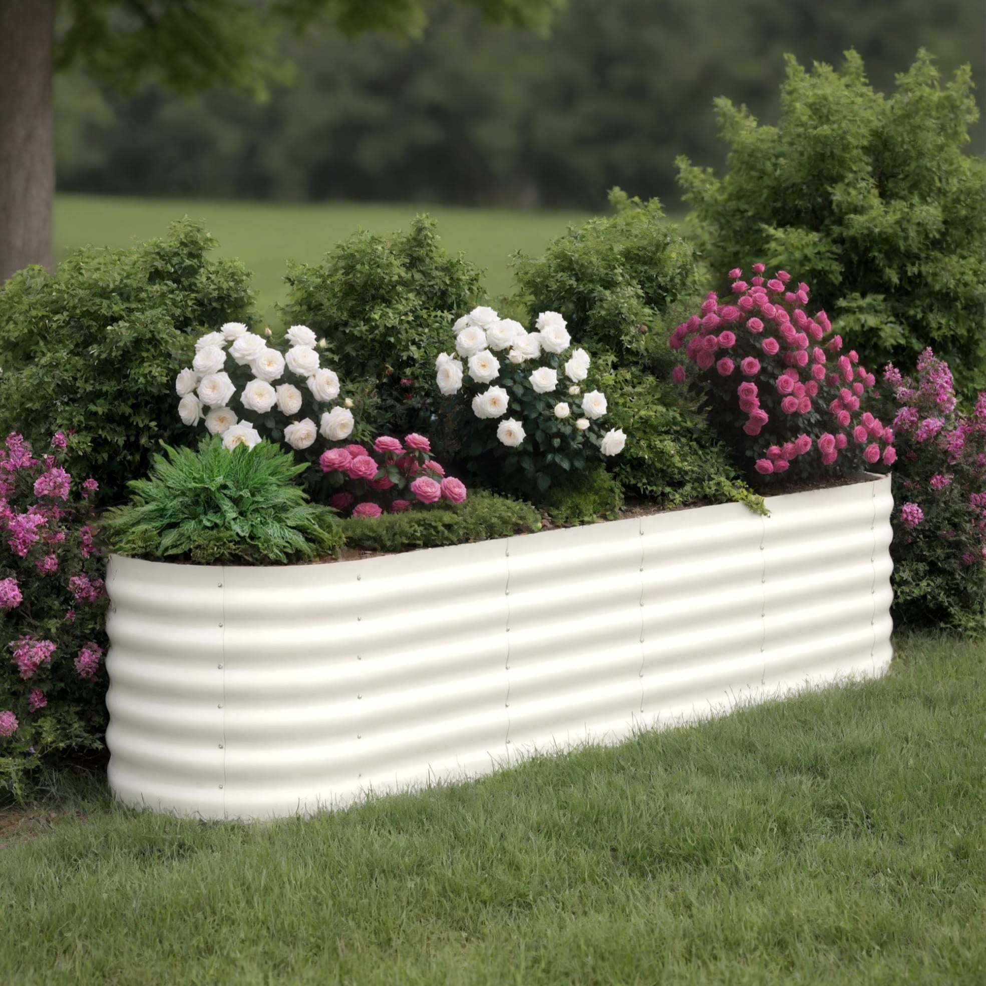 Garvee 8x2x1.5ft Galvanized Raised Garden Bed, Large Outdoor Planter Box for Vegetables, Fruits & Flowers, Beige