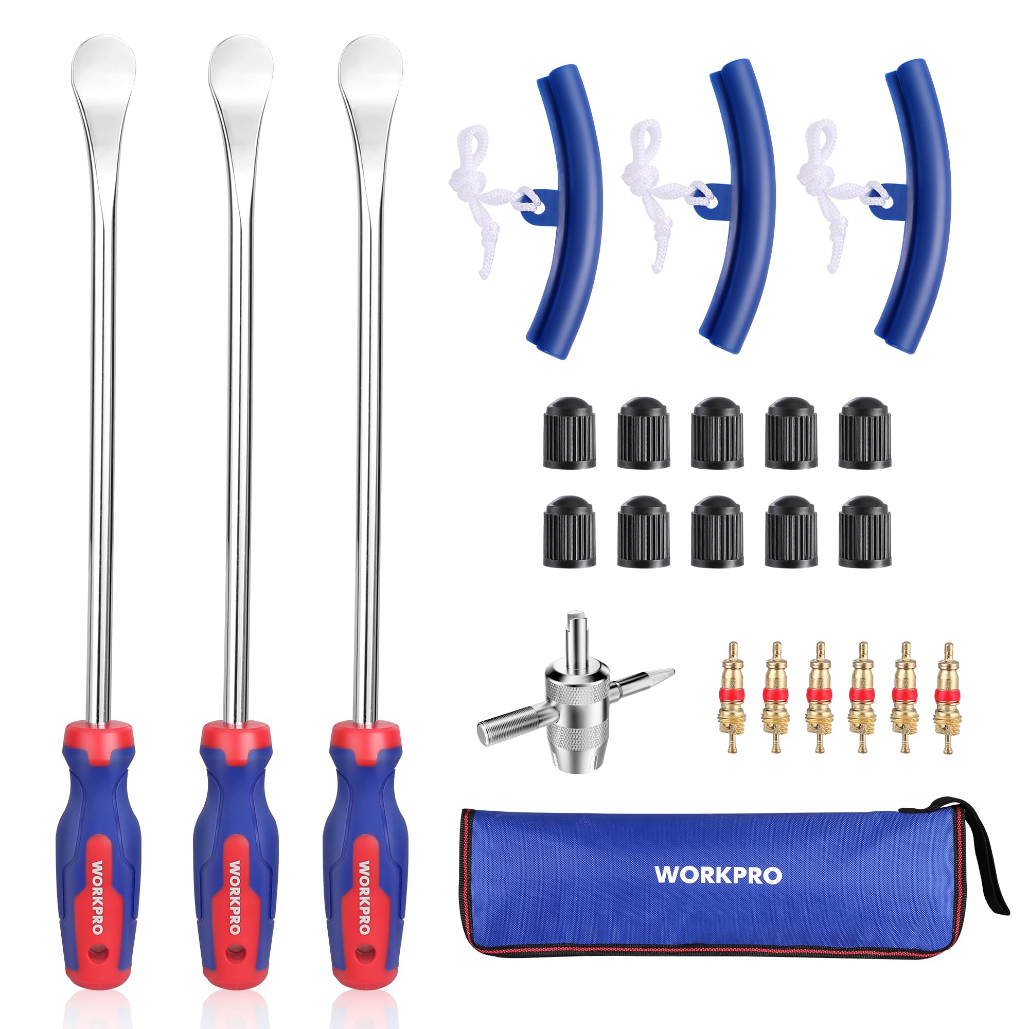WORKPRO 14.5” Steel Tire Spoons Tool Set, 23-Piece Tire Iron Set with Storage Bag, Tire Removal Tools, Tire Changing Tools, Tire Repair Tools, Tire