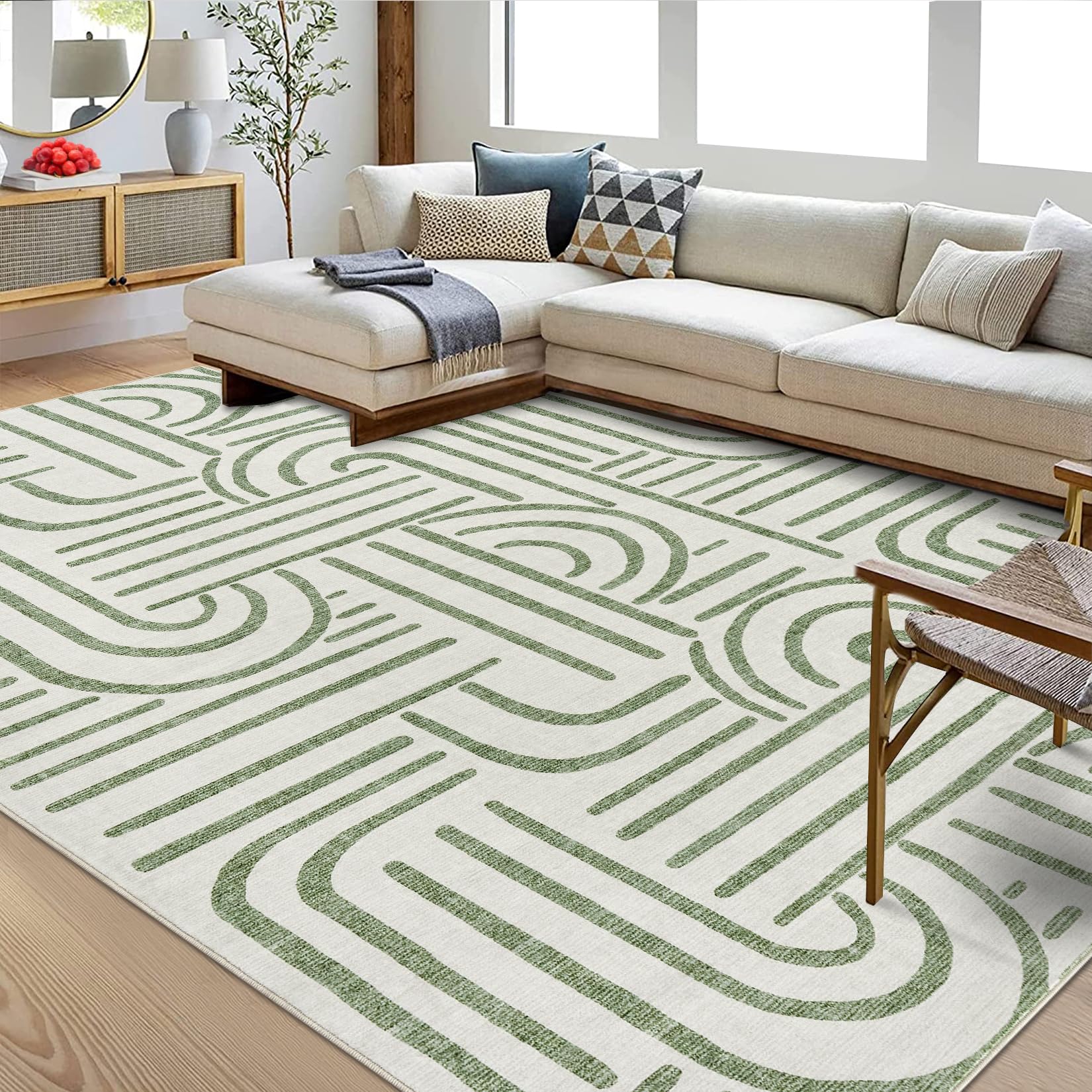 Garvee Washable 5x7 Area Rugs Soft Rainbow Non Slip Abstract Low Pile Carpet for Living Room Bedroom Dining Room Green