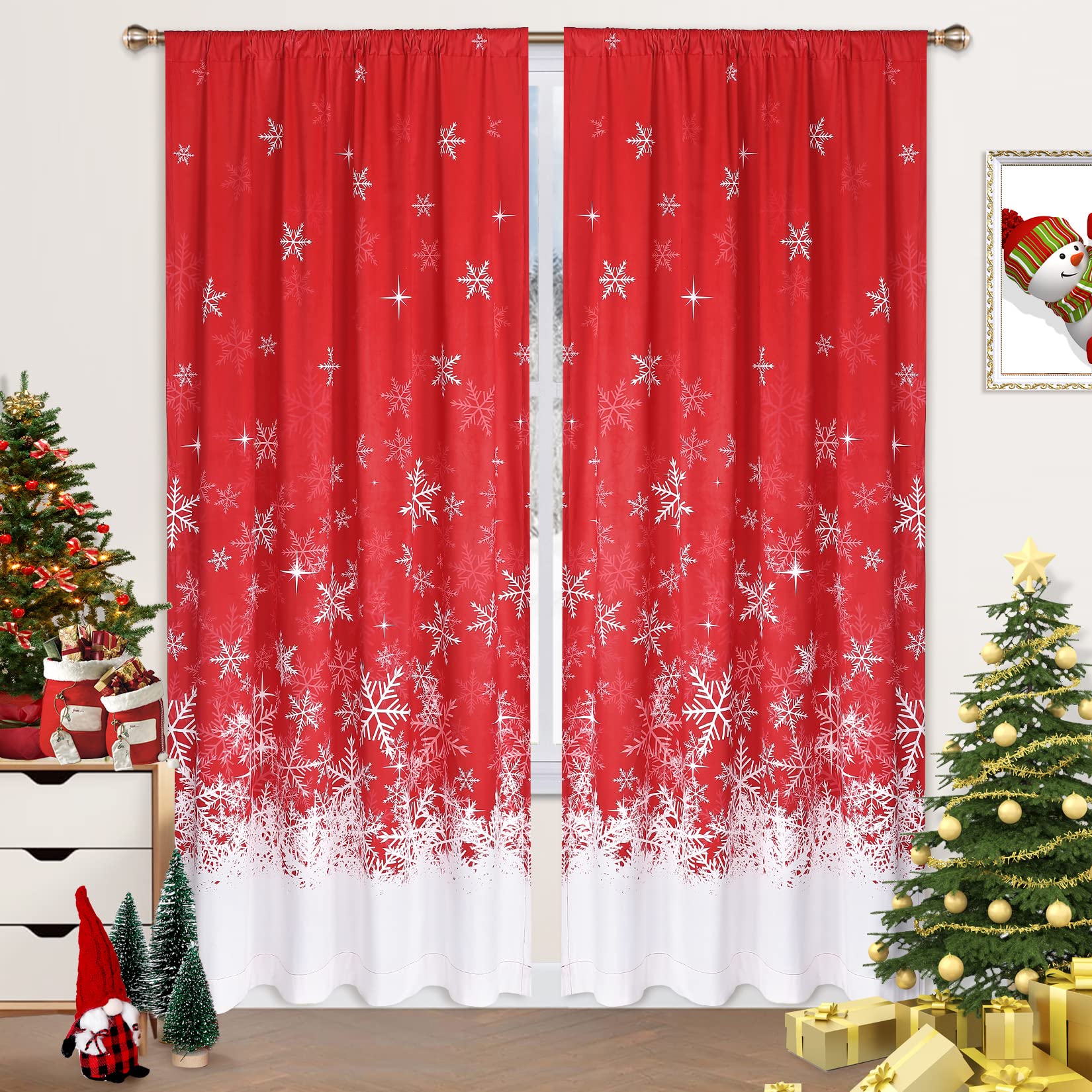 Garvee Christmas Curtains for Living Room 84 inches Velvet Christmas Snowflake Decoration Luxurious Room Darkening Noise Absorb Velvet Window Dressing