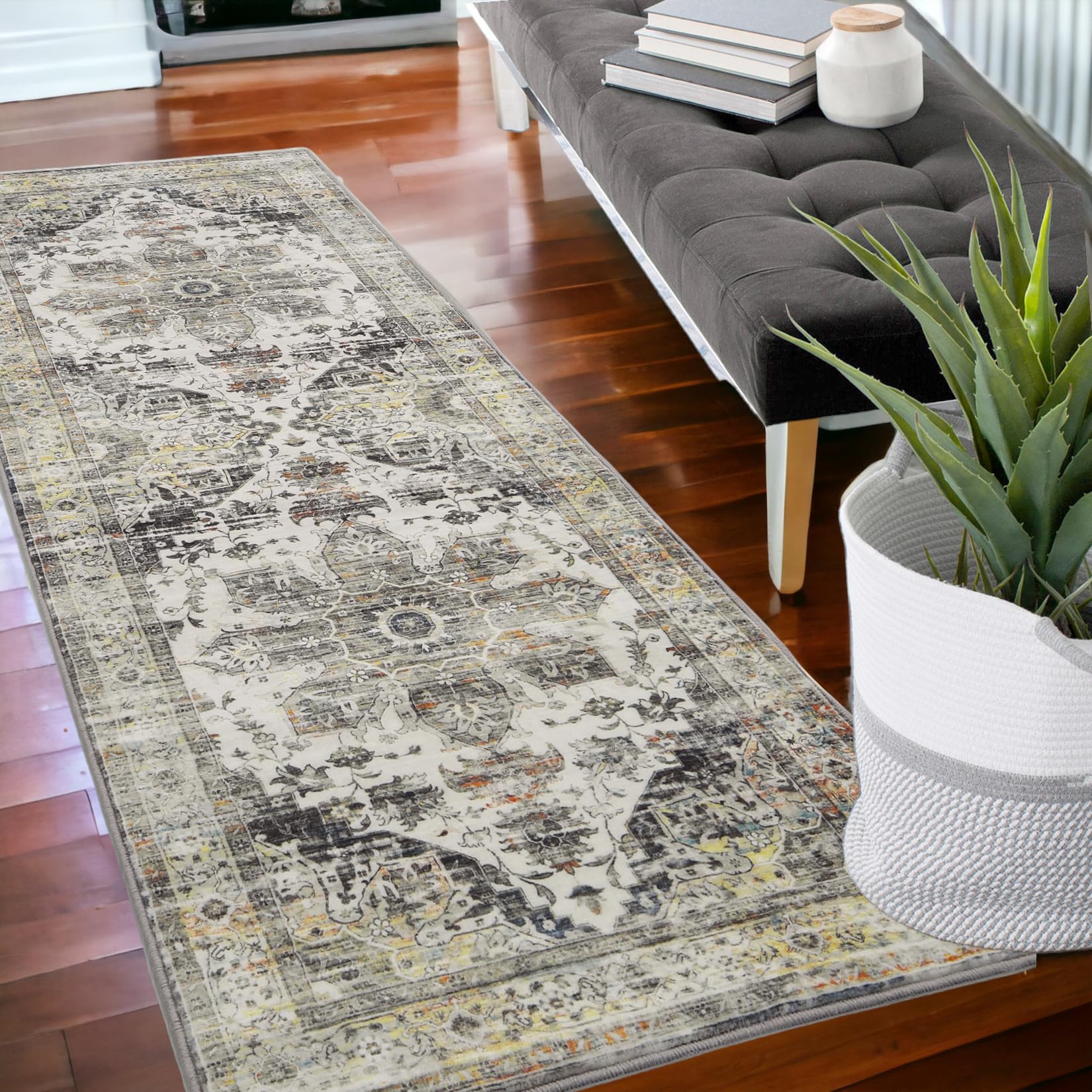 Garvee Oriental Runner Rug 2x6 Modern Rug for Bedroom Machine Washable Rug Vintage Floor Mat for Dining Retro Floor Cover Aesthetic Non-Shedding Anti-