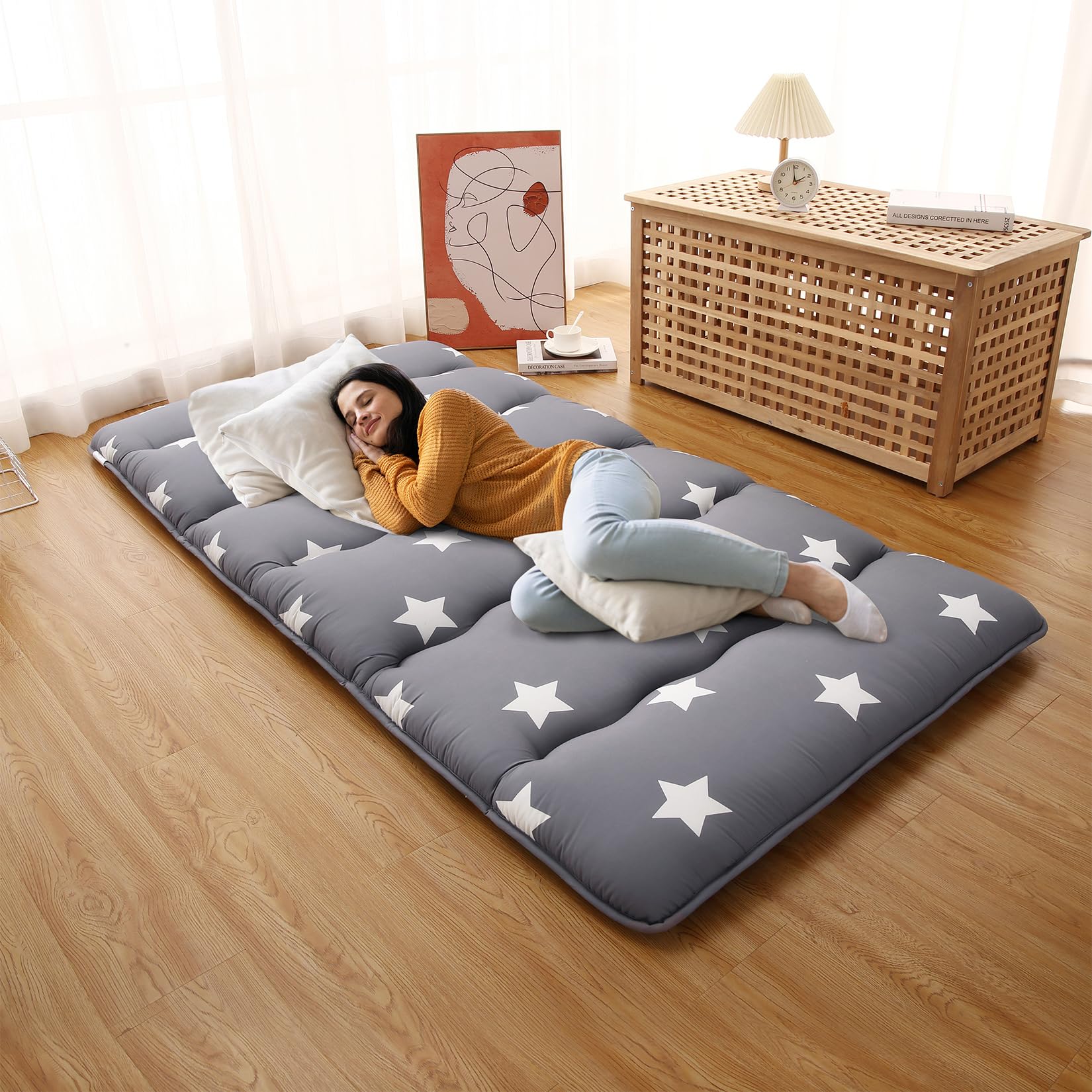 Garvee Japanese Futon Mattress, Twin Size Futon Floor Mattress Japanese Style Floral Pattern Mattress for Floor, Tatami Mat, Sleeping Mattress Pad for