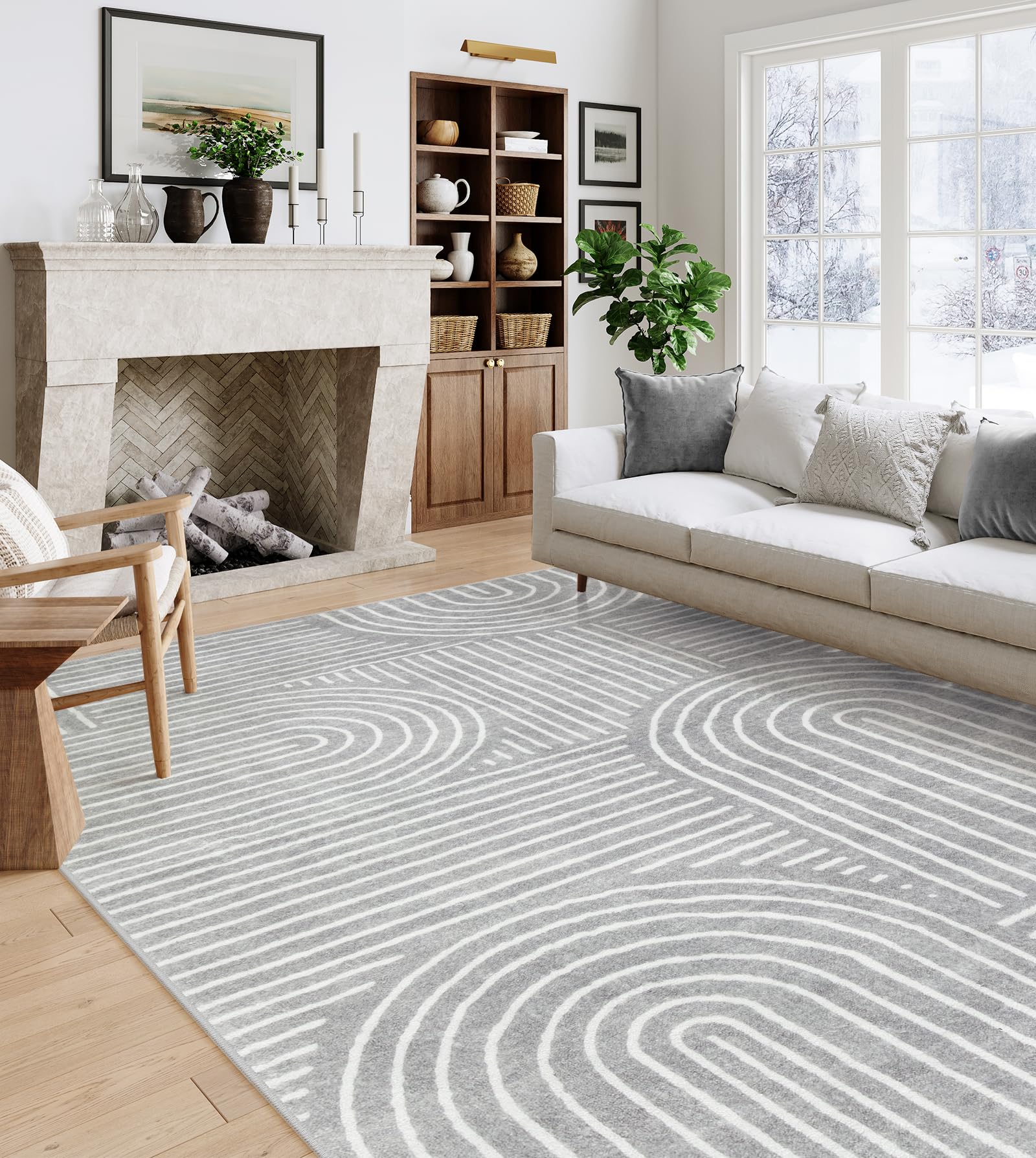 Lahome Abstract Area Rug 6x9, Soft Washable Rug for Living Room Ultra-Thin Non Slip Bedroom Rug, Modern Grey Throw Carpet for Dining Room Office(6'x9'