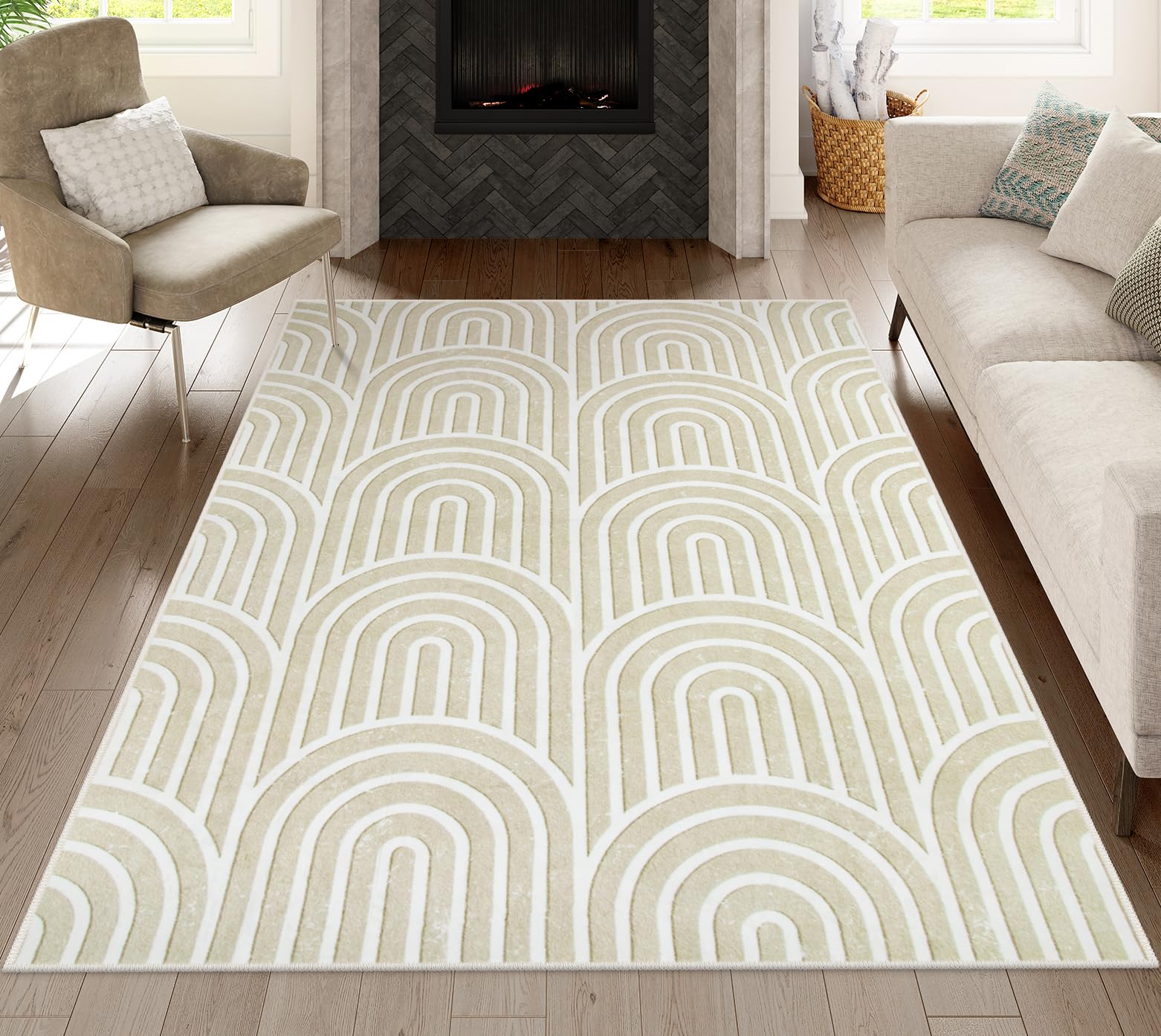 Lahome Rainbow Area Rug for Bedroom, Modern Nursery Playroom Rug Large Area Rugs 5x7 for Living Room Bedroom Aesthetic, Large Boho Machine Washable Be