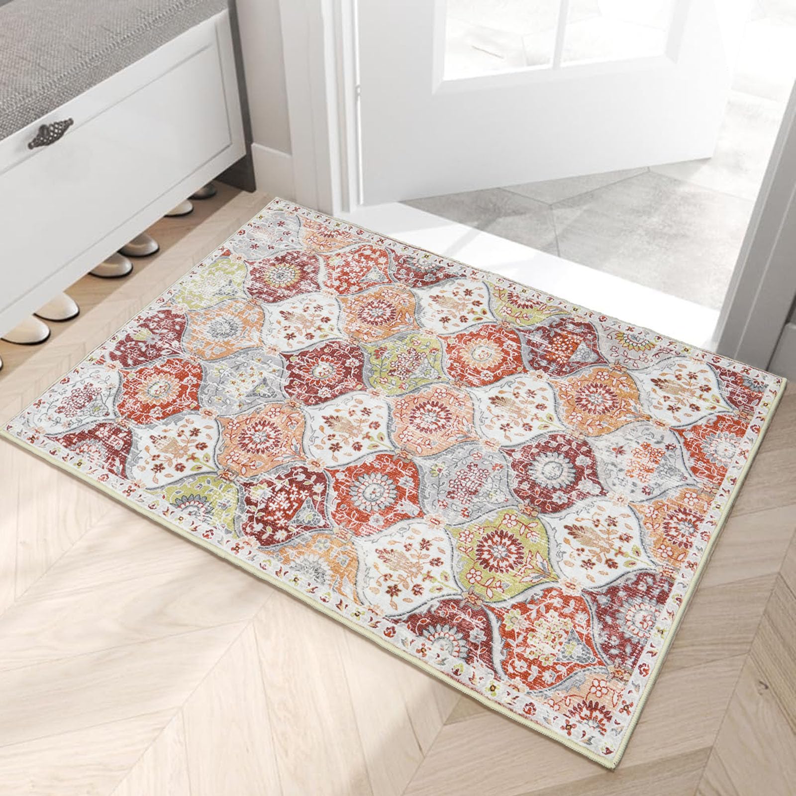 Lahome Moroccan Trellis Kitchen Rugs Non Slip, 2x3 Washable Door Mat Indoor Entrance, Ultra-Thin Soft Small Rug Boho Throw Rug for Bedroom Entryway La