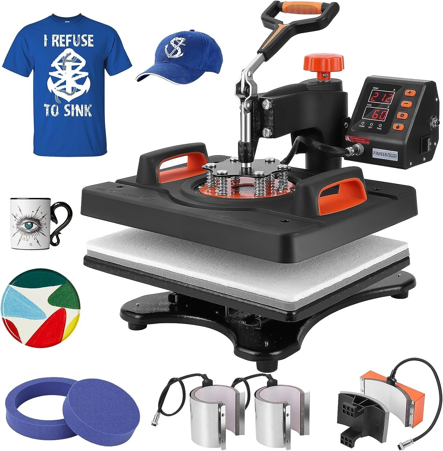 Garvee 6 in 1 Heat Press Machine 12x15 inch 360° Swing Multifunction Sublimation Heat Press for T Shirts Mugs Hat Plate Cap