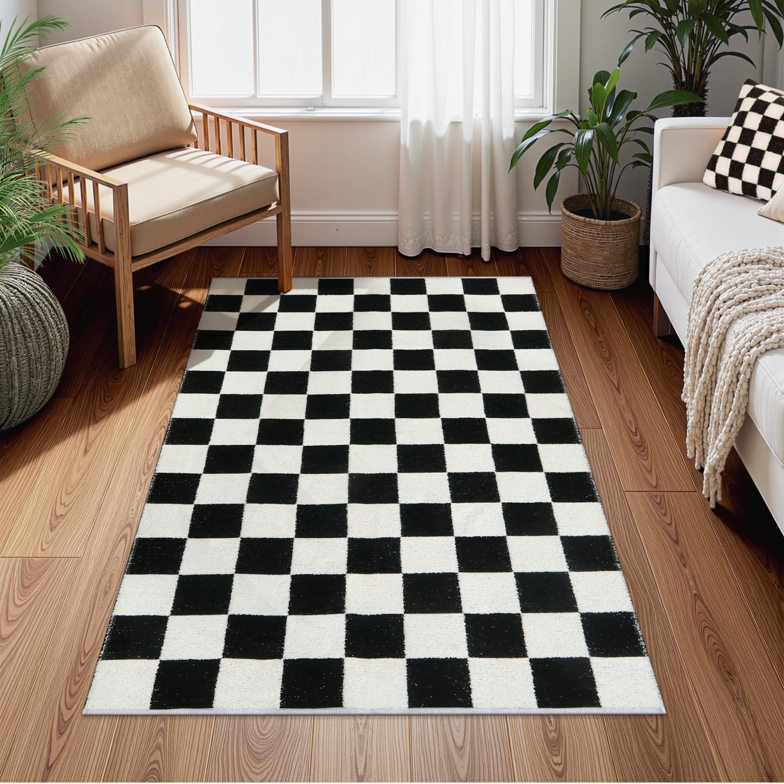 Lahome 3x5 Small Checkered Race Car Rug for Bedroom, Cotton Woven Black and White Checker Area Rug for Classroom Nursery Dorm, Soft Low Pile Checkerbo