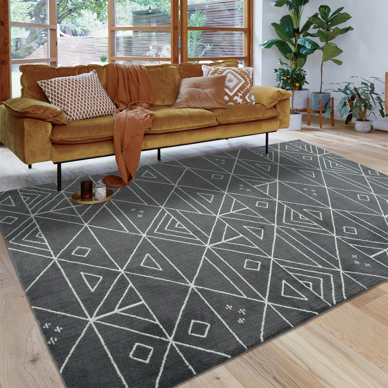 Garvee Large Area Rugs 10x13 Boho Moroccan Shaggy Living Room Rugs Geomertic Abstract Rug Non Slip Non-Shedding Floor Mat Soft Bedroom Dining Room Off