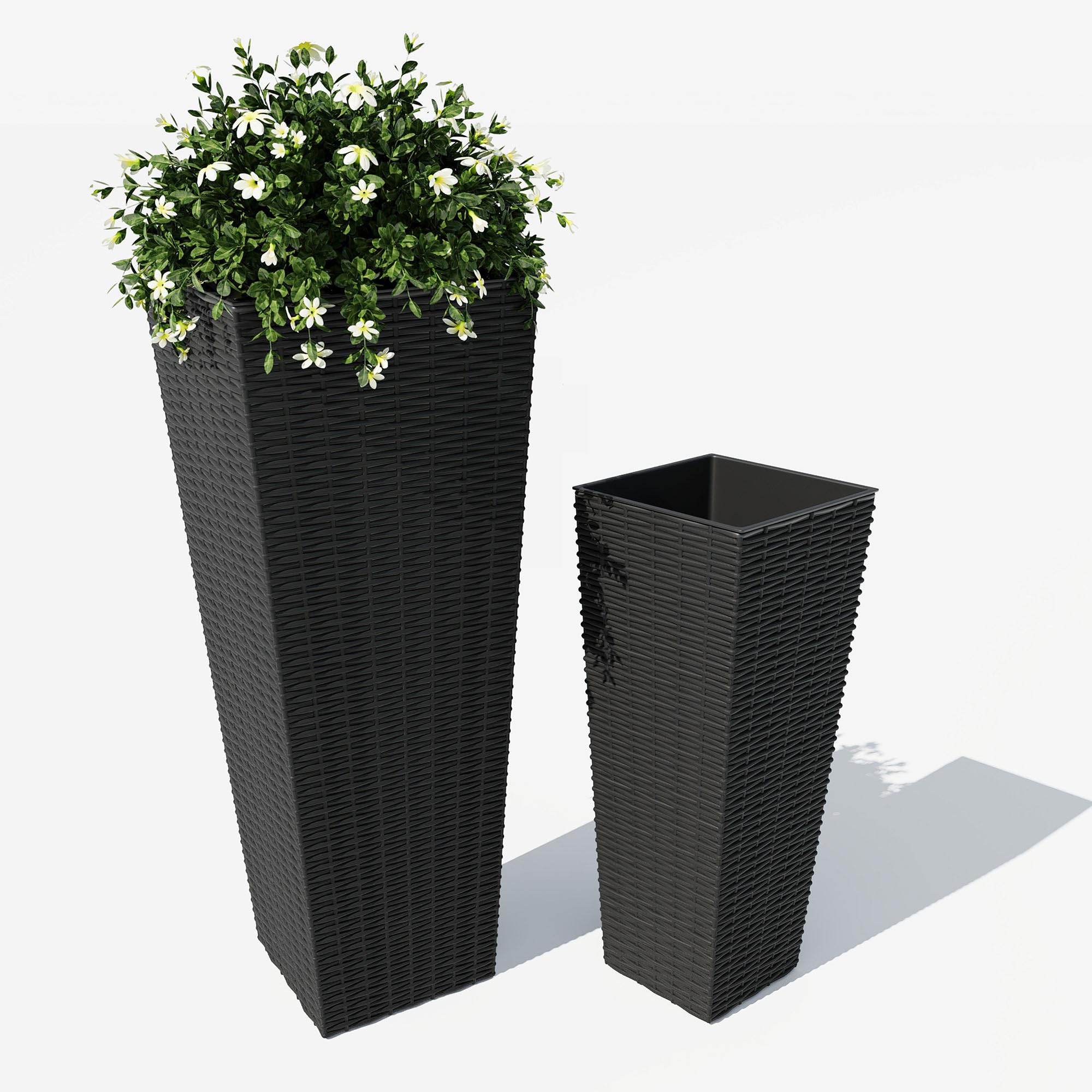 Garvee 2 Pack Large Planters for Indoor Plants, Outdoor Tall Planter with Drainage Holes, Plant Pots for Trees Flowers, All-Weather Use with Removable