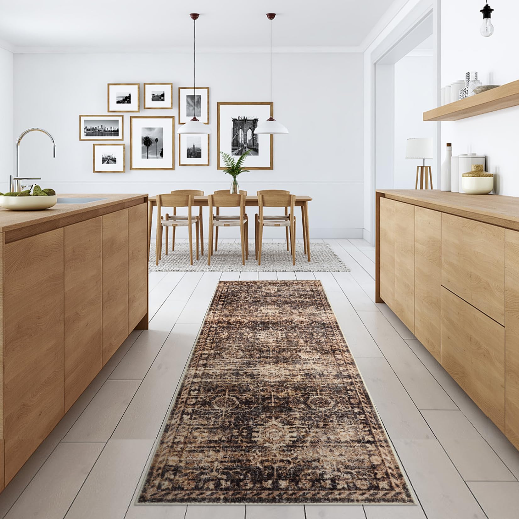 Garvee 2x6 Non Slip Kitchen Runner Rug, Vintage Boho Indoor Throw Carpet for Hallways, Laundry Room, Entryway, Brown & Coffee