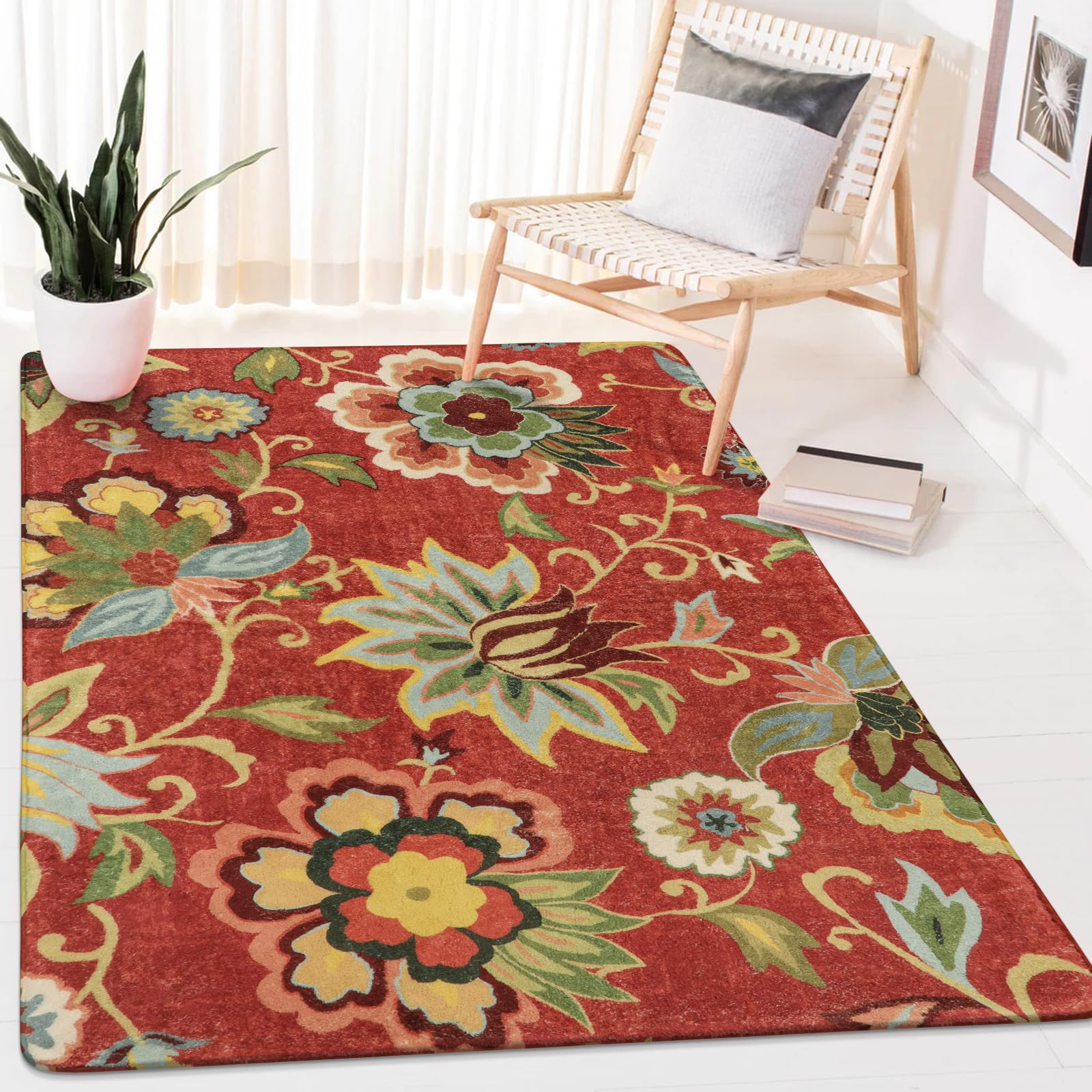 Lahome Floral Machine Washable Fall Rug - 3x5 Area Rug Non-Slip ‎Stain Resistant Kitchen Rugs Soft Throw Low-Pile Rug for Bedroom, Accent Paisley Pr