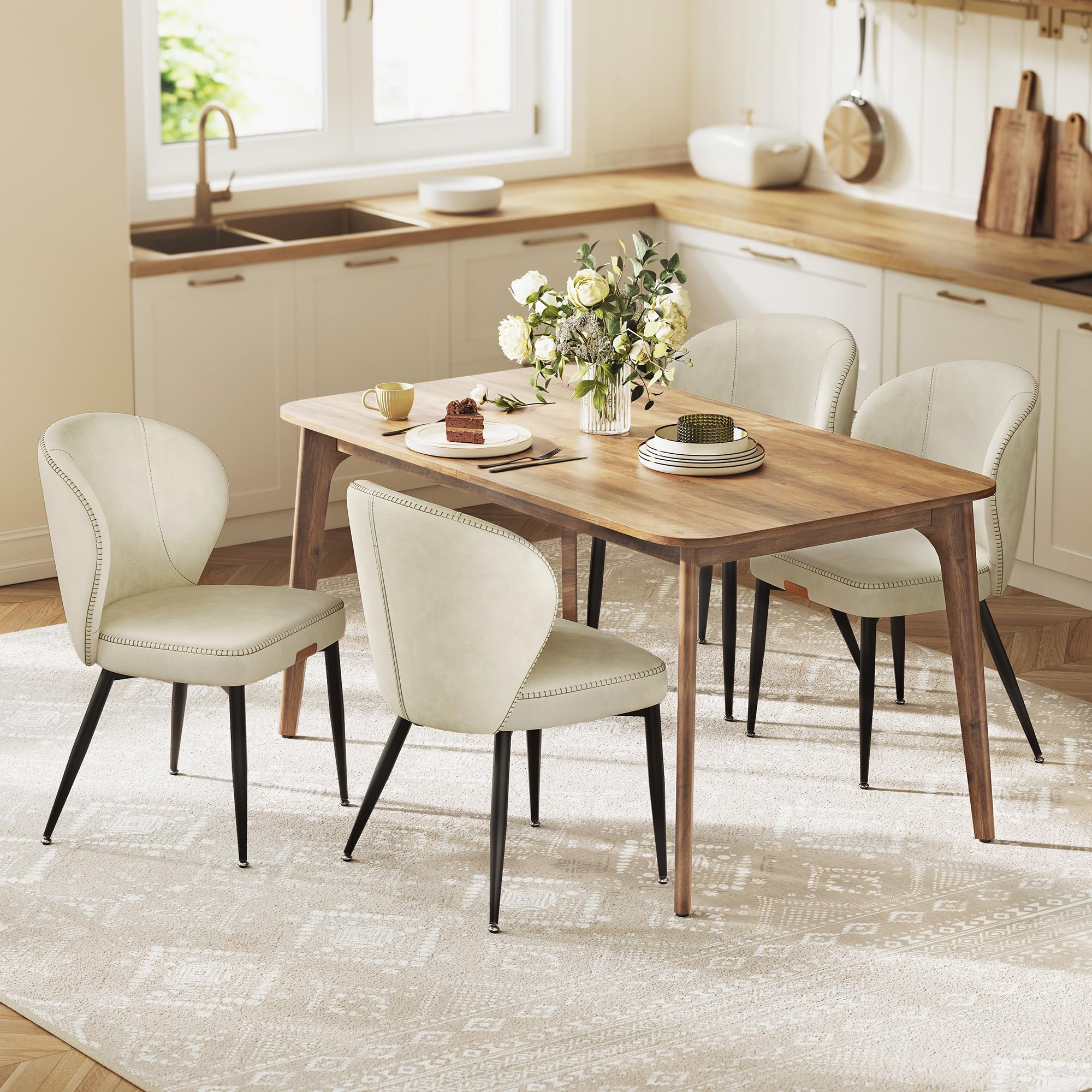 VASAGLE EKHO Collection - Dining Chairs Set of 4, Upholstered Kitchen Chairs, Comfortable Seat, Synthetic Leather with Stitching, Mid-Century Modern,