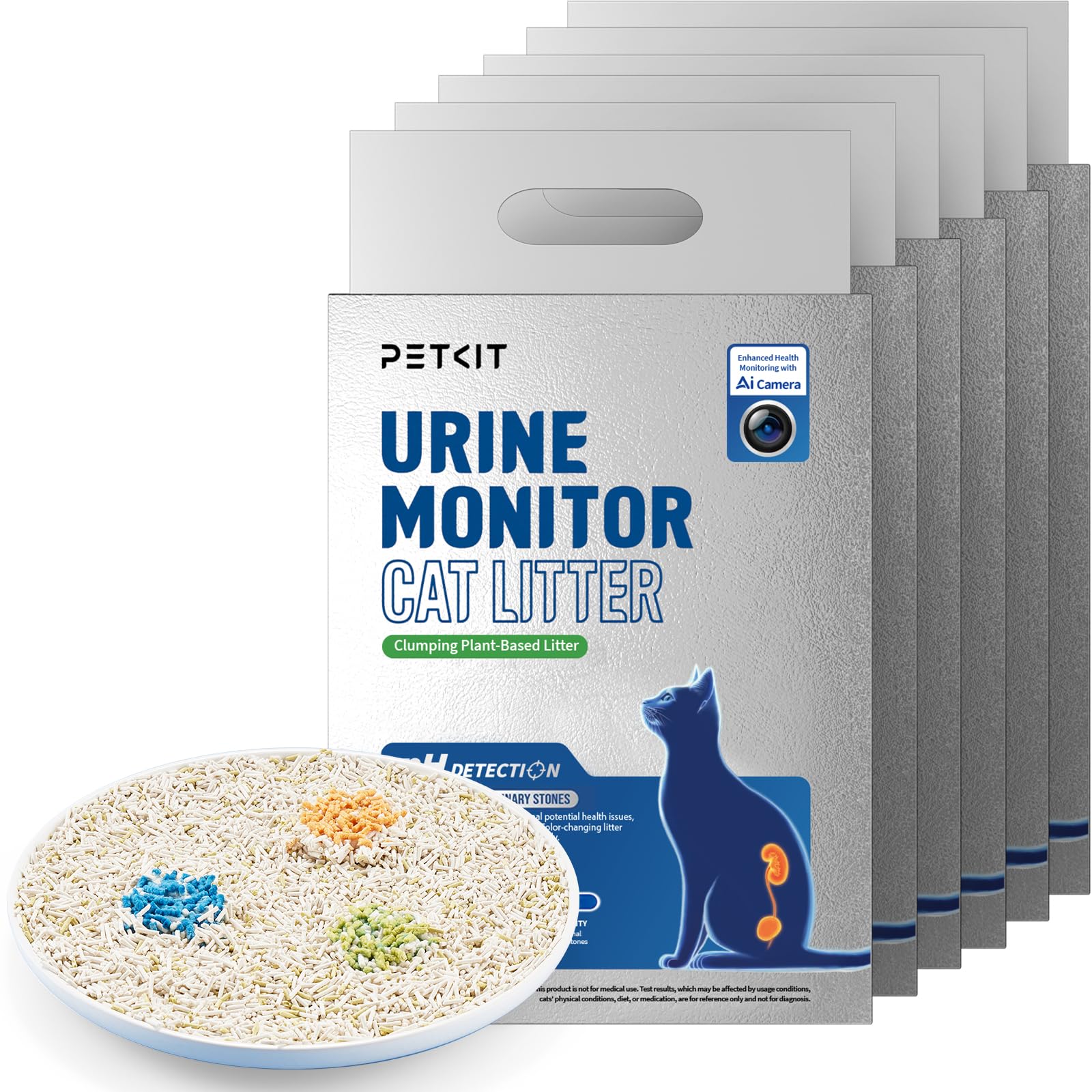 PETKIT 2025 New Urine Monitor Litter, pH Detection Tofu Litter, Superior Clumping 100% Natural Ingredients Plant Cat Litter, Dust-Free and Odor Contro