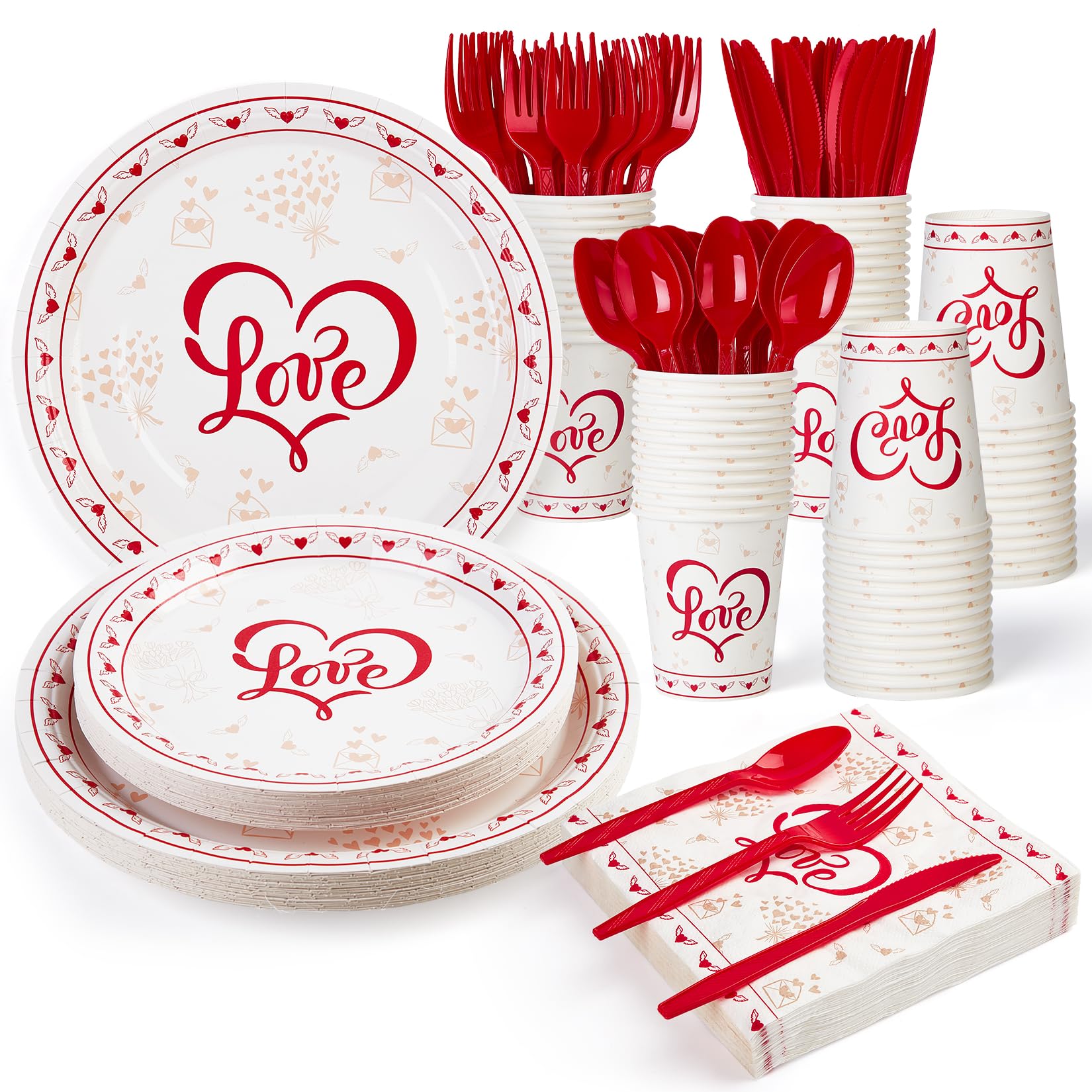 Garvee 215 Pcs Valentine's Day Party Supplies, Heart Love Design Decorations Paper Plates and Napkins, Disposable Tableware Set for Valentine's Day an
