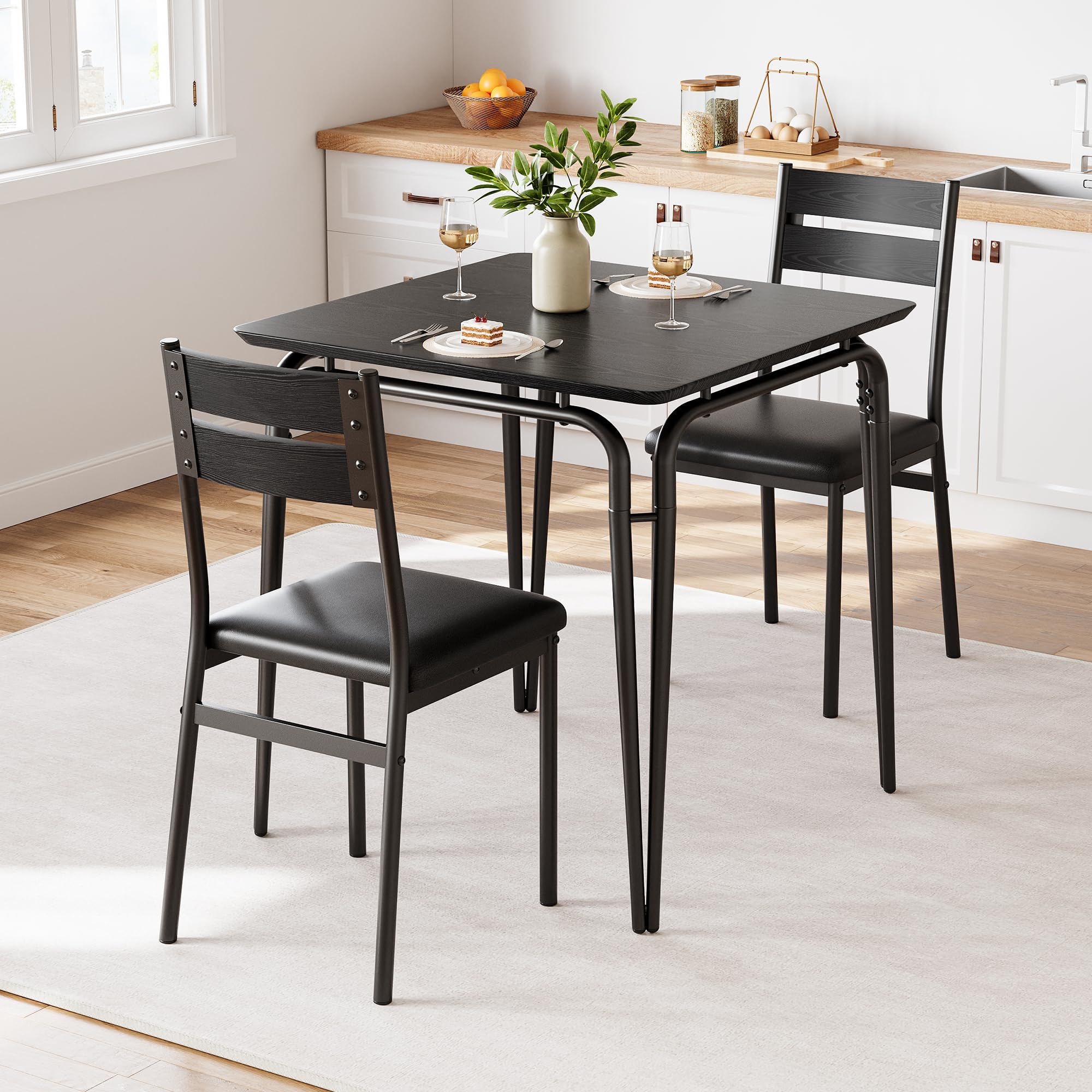 Garvee Black Dining Table for 2-Small Square Kitchen Dining Dinner Room Tables Set,Space Saving Wood Modern Dinette Accent Furniture for Breakfast Noo