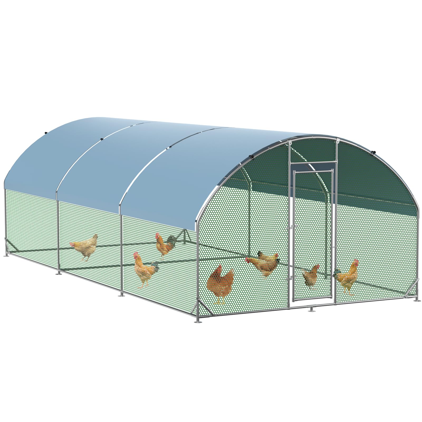 Garvee Large Metal Chicken Coop 9.2x18.7x6.5 Ft, Walk-in Poultry Cage Duck House with Waterproof Anti-Uv Cover Snowy Proof, Tri-Supporting Reinforced,