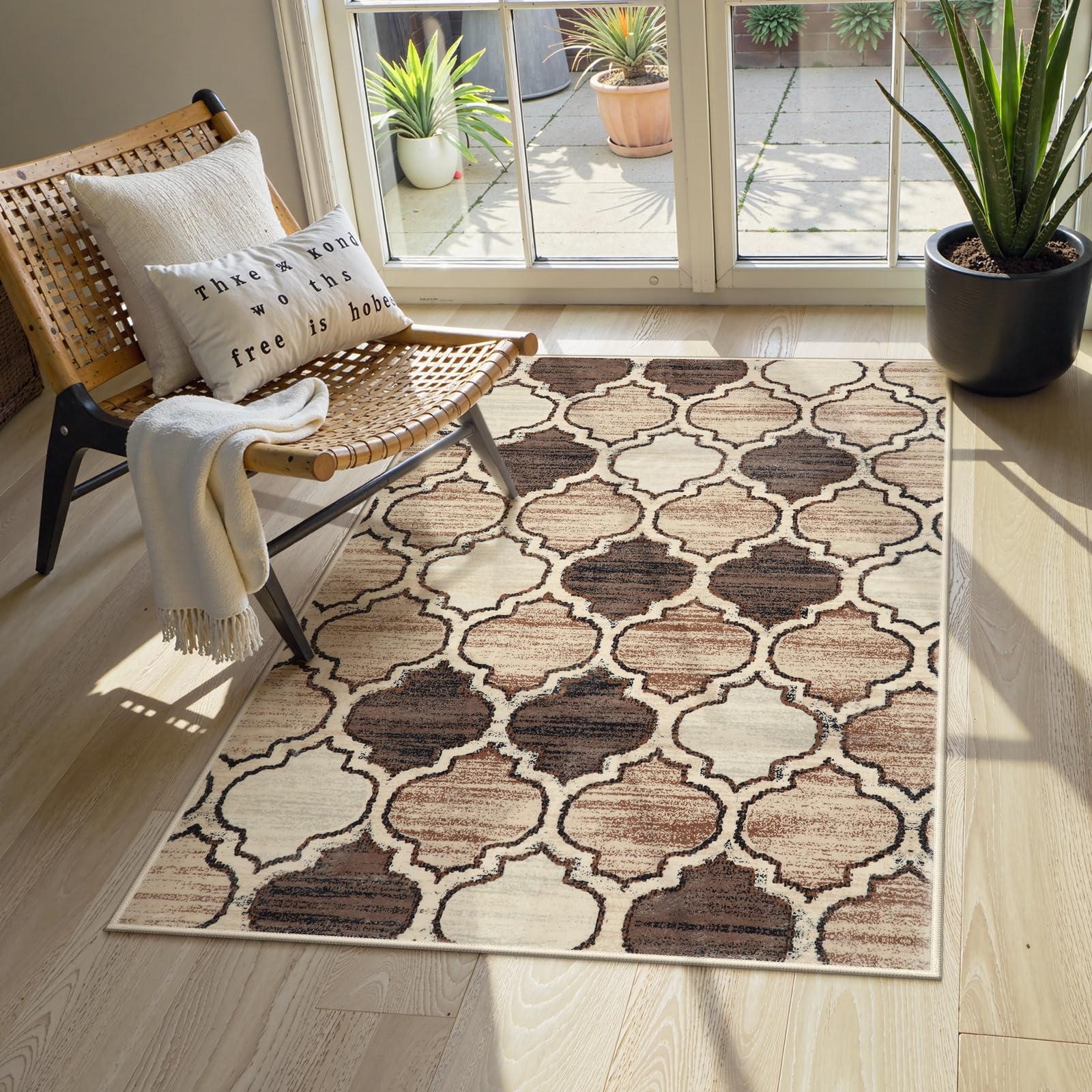 Lahome Moroccan Washable 3x5 Entry Way Rugs Indoor - Small Area Rug Aesthetic Non-Slip Throw Bedroom Rugs Thin Low-Plie Entryway Office Rug for Kitche