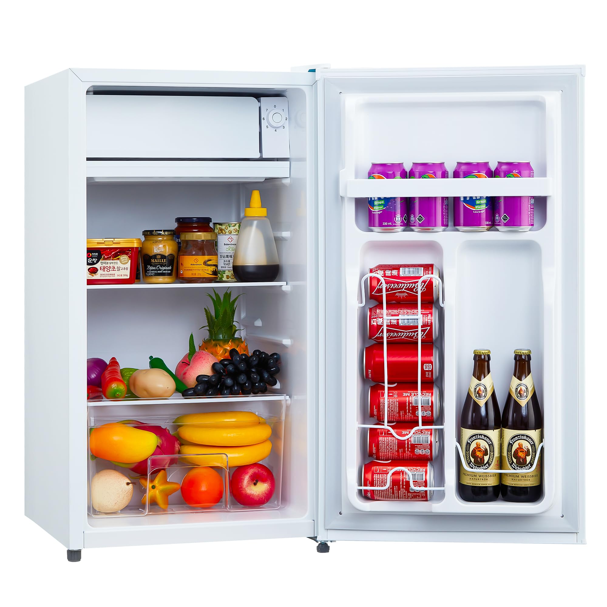 Garvee 91L Mini Refrigerator with Freezer Adjustable Thermostat Removable Glass Shelves Ideal for Bedroom Office Food Storage Cooled Beverages