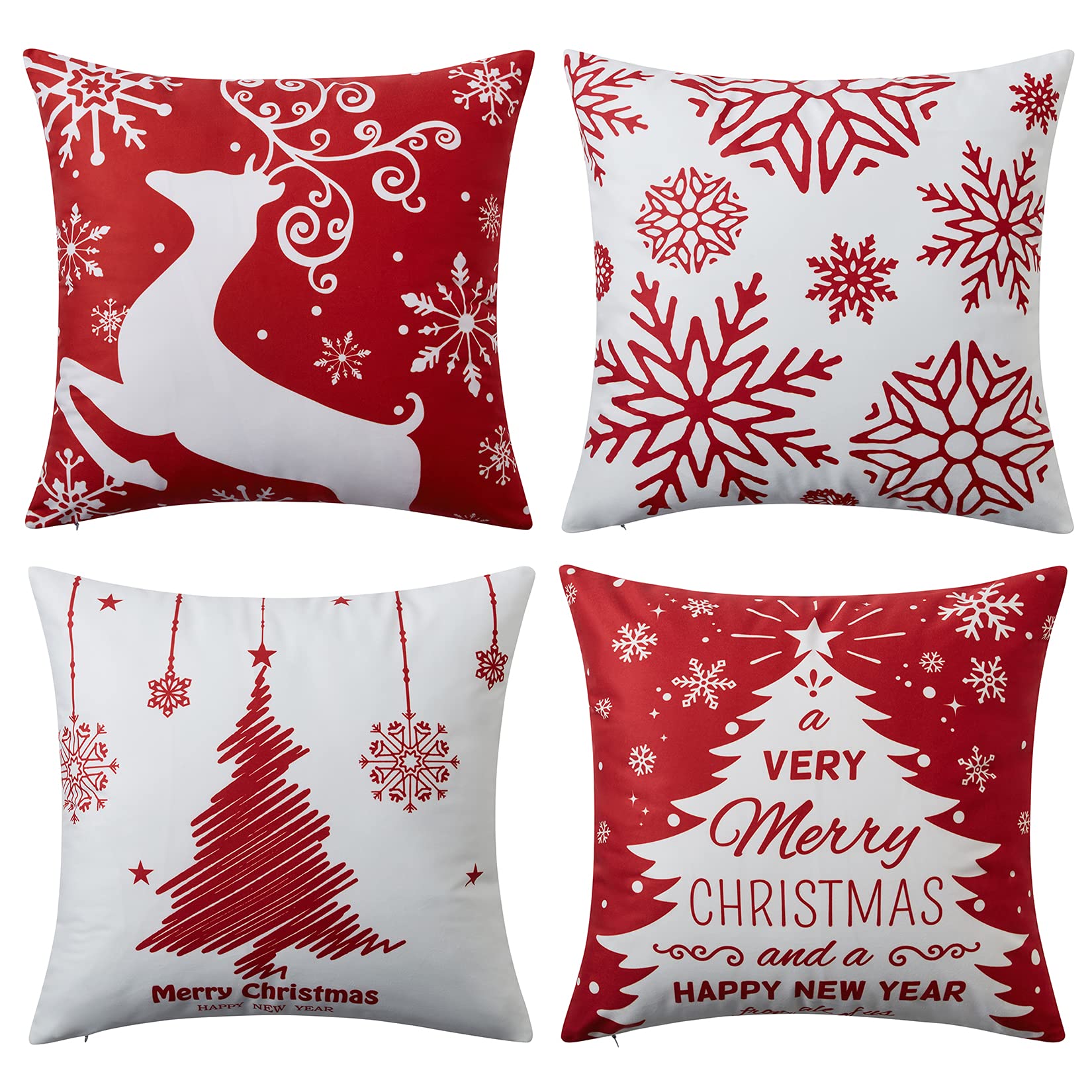 Garvee Christmas Throw Pillow Covers 20 x 20 Set of 4, Xmas Square Linen Pillowcase Cushion Cover, Winter Holiday Decor Decorations for Couch Sofa Bed