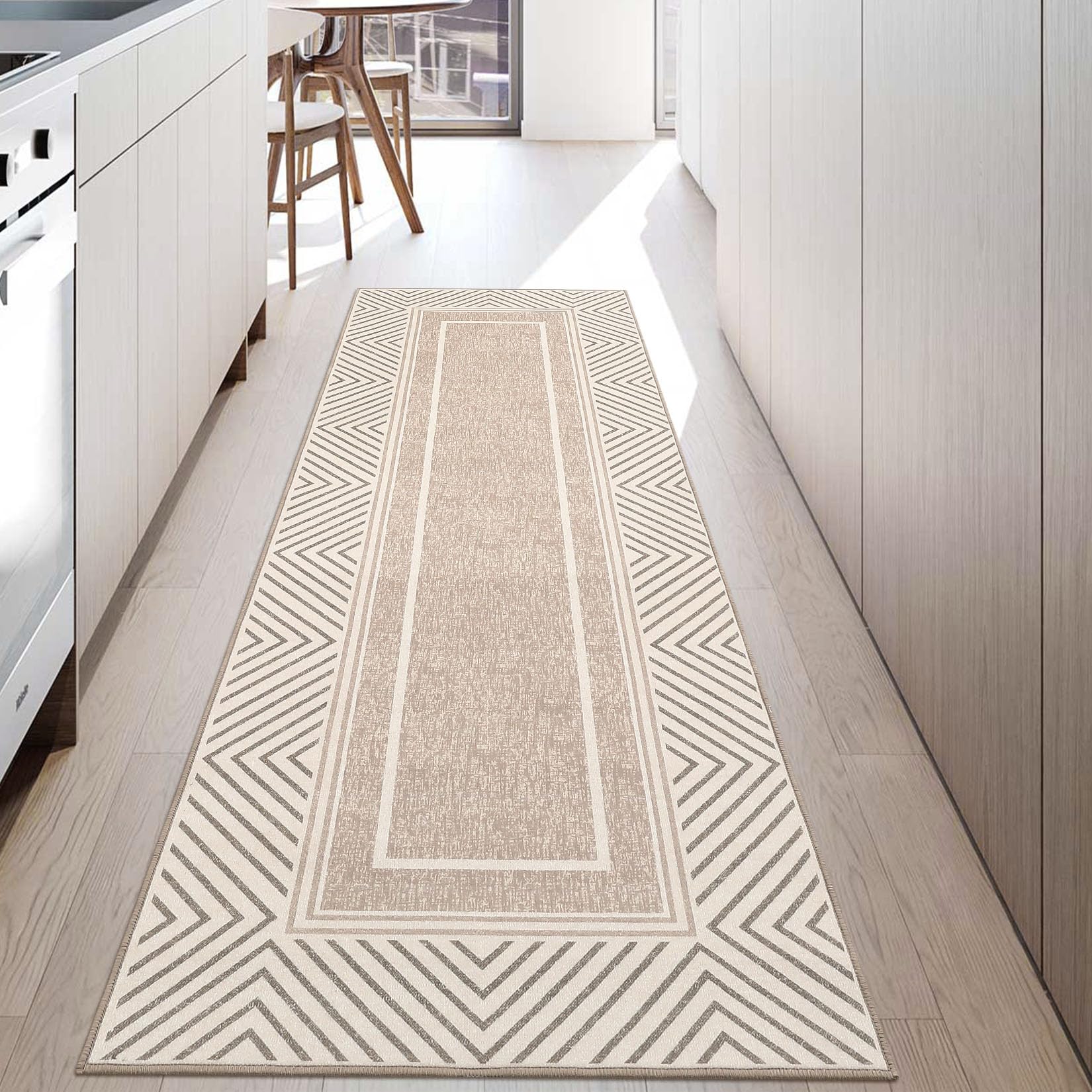 Garvee Bordered Runner Rug 2x6 Entryway Runner Rug Washable Hallway Runners Ultra-Thin Low Pile Floor Mat Non Slip Accent Carpet Modern Non-Shedding L