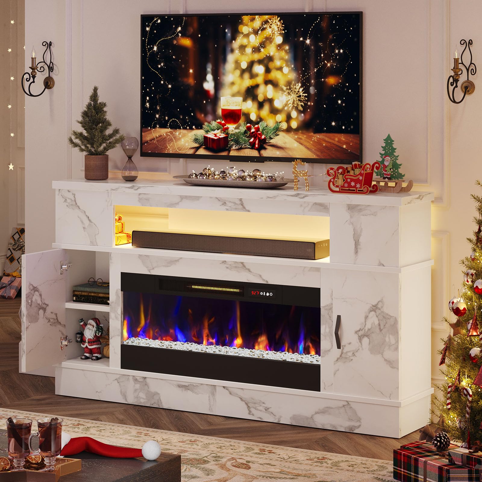 Bestier 63" Tall LED Fireplace TV Stand for TVs up to 70",Entertainment Center Modern Console with 36" Electric Fireplace,Gaming TV Stand with Storage