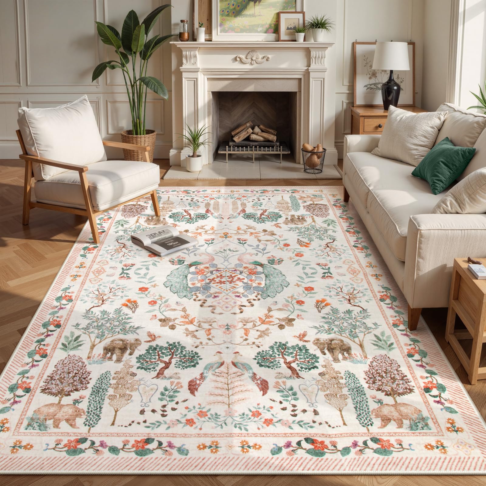 Lahome 8x10 Area Rugs,Large Rugs for Living Room Boho Area Rug Machine Washable, Low Pile Beige Rugs for Bedroom Girls Carpet for Nursery Rug Playroom