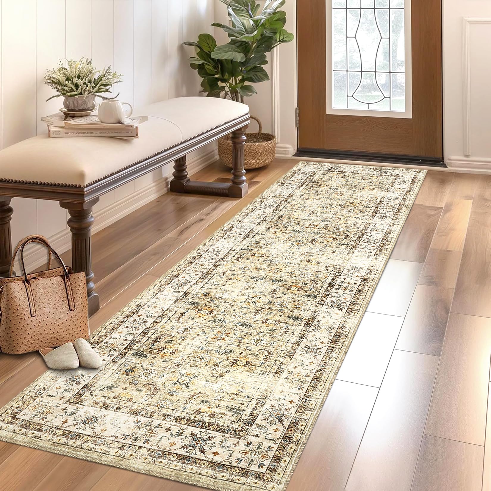 Garvee Vintage Runner Rug 2x6 Hallway Runner Rug Washable Entryway Rug Runner Oriental Floral Print Accent Rug Indoor Soft Floor Mat for Laundry Low P