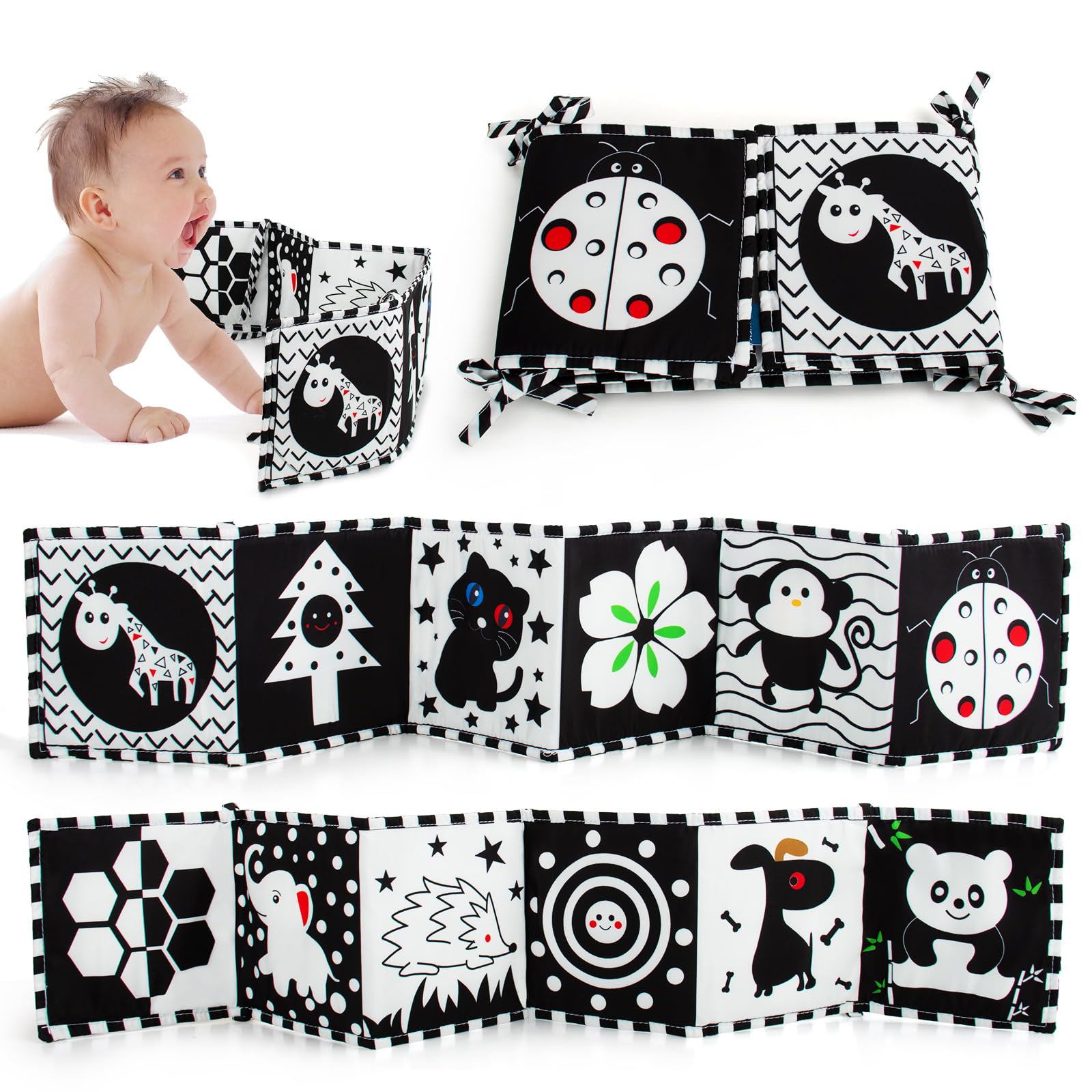 Black and White High Contrast Soft Book for Babies 0-12 Months - Early Educat...