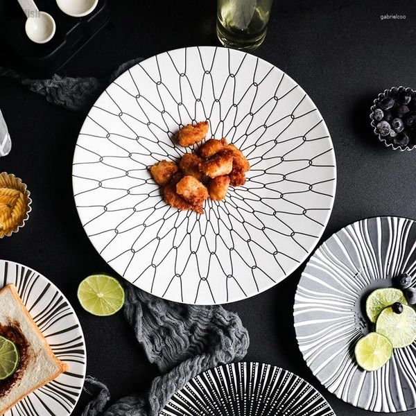 Dishes Plates Nordic Style Geometric Pattern Ceramic Plates 8-10 Inch Porcelain Dinnerware Set Multipurpose Dessert Dish Dishwasher and Micr