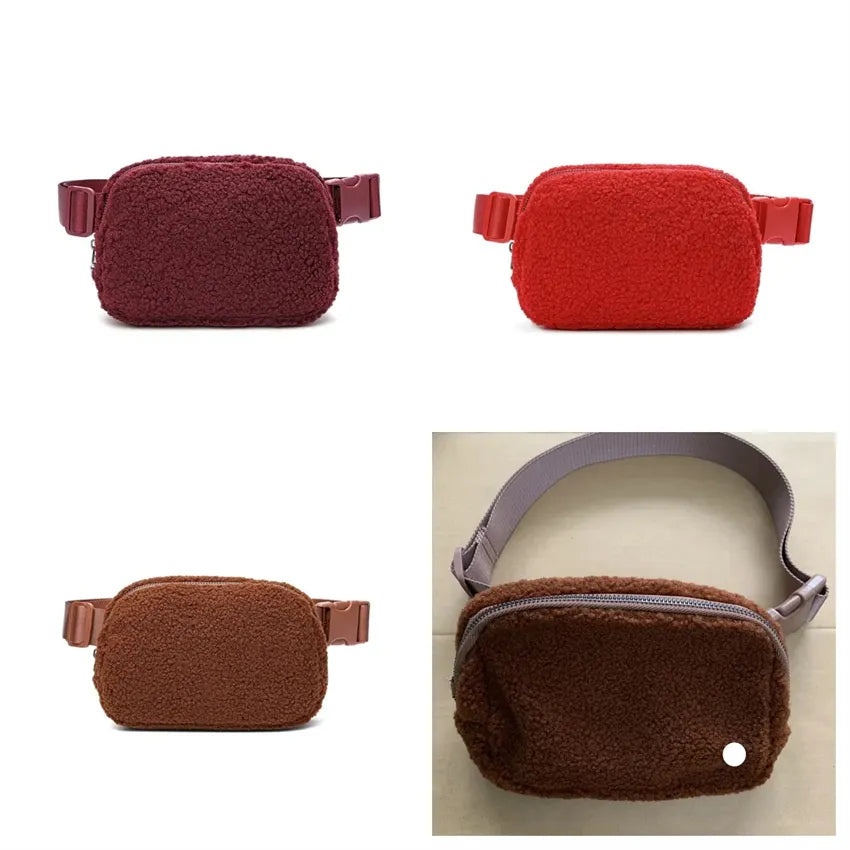women Fashion Wool Outdoor Waistpacks Everywhere Fleece Bag Women Sports Belt Bags
