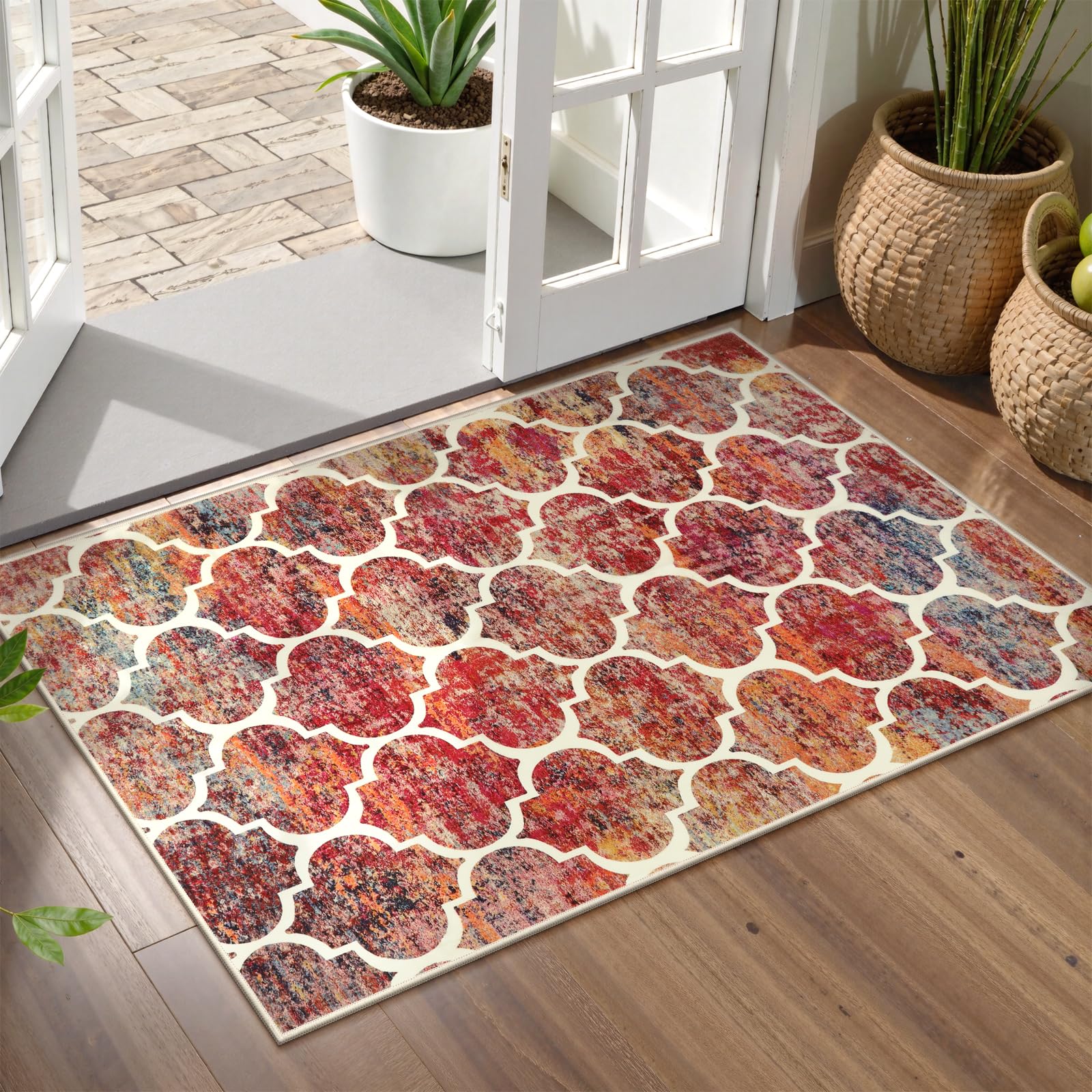 Lahome Moroccan Kitchen Rugs -2x3 Washable Rug Small Indoor Door Mat Throw Rug Non-Slip Indoor Door Mats for Entryway, Colorful Rugs for Bedroom（2x3