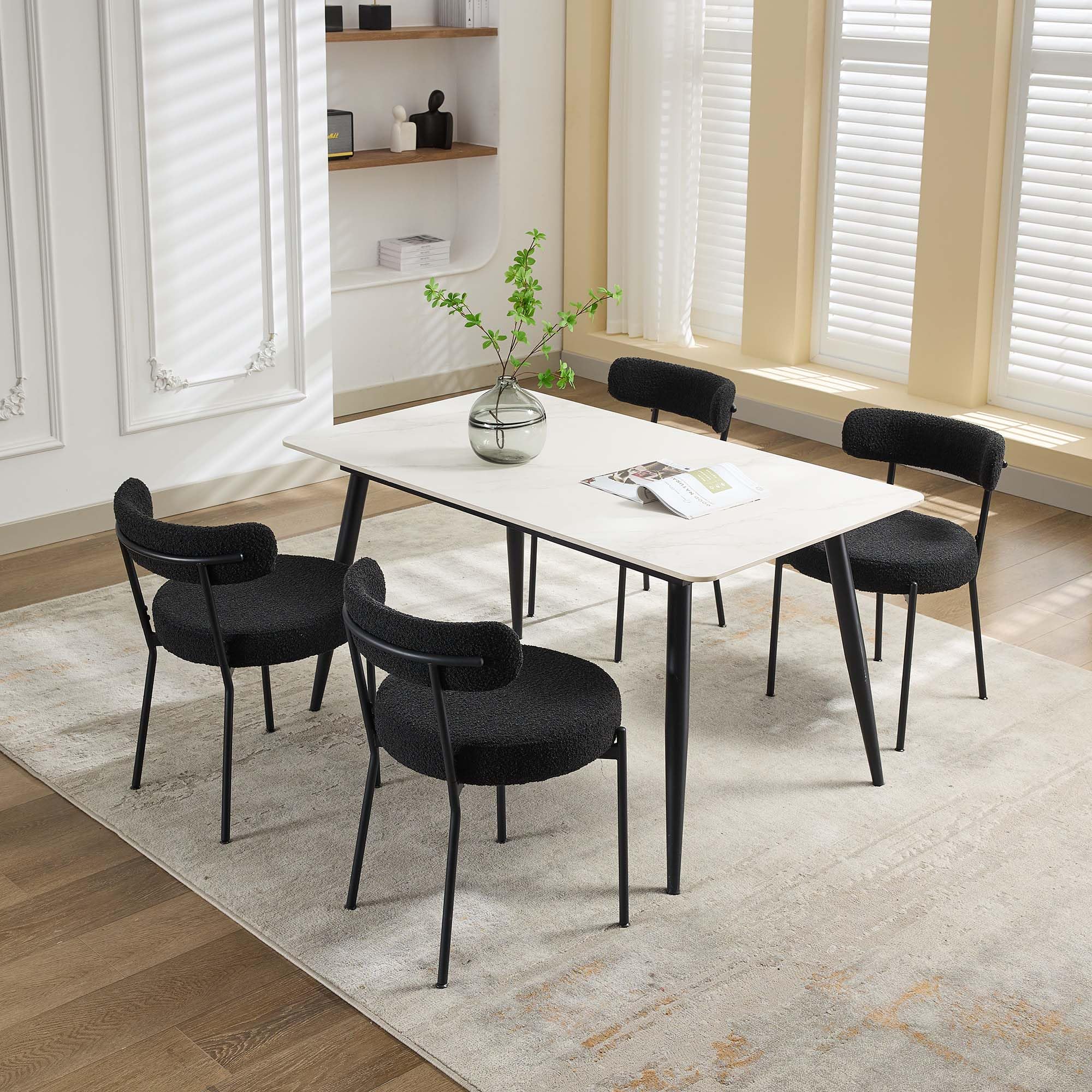 Garvee Mid-Century Dining Chairs Set of 2, Boucle Dining Room Chairs, Round Upholstered Chairs with Adjustable Legs - (Black, Black Leg)