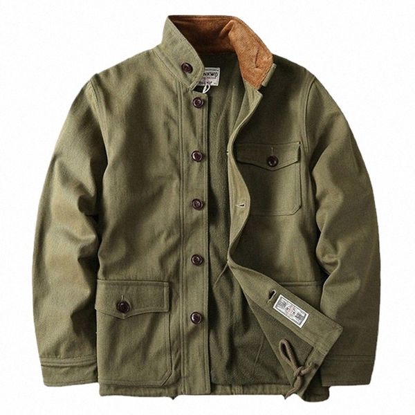 american Vintage Men Hunting Jacket Patchwork Multi-pocket Fleece Cargo Coat Casual Lapel Warm Stand Collar Male Tooling Outwear 19ny#