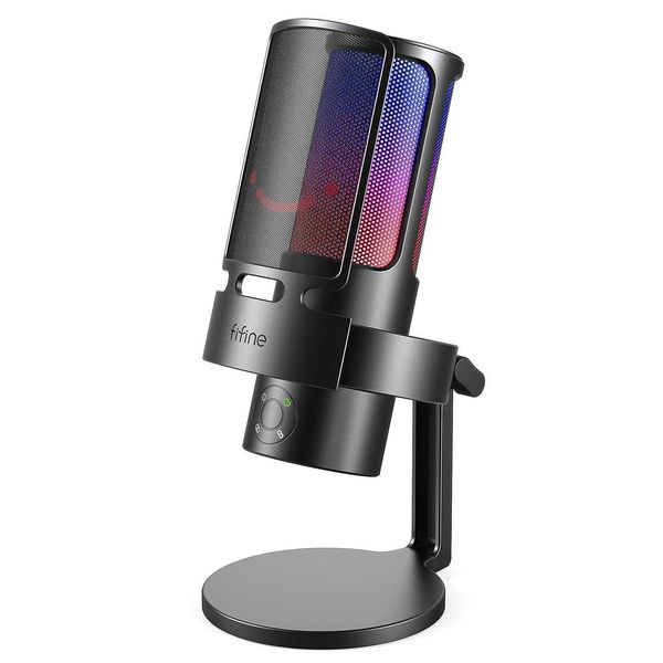 FIFINE Gaming USB Microphone with RGB Vol ControlCondenser Mic with 4 Polar Patterns for Recording Podcasting-Ampligame A8PLUS CL240813