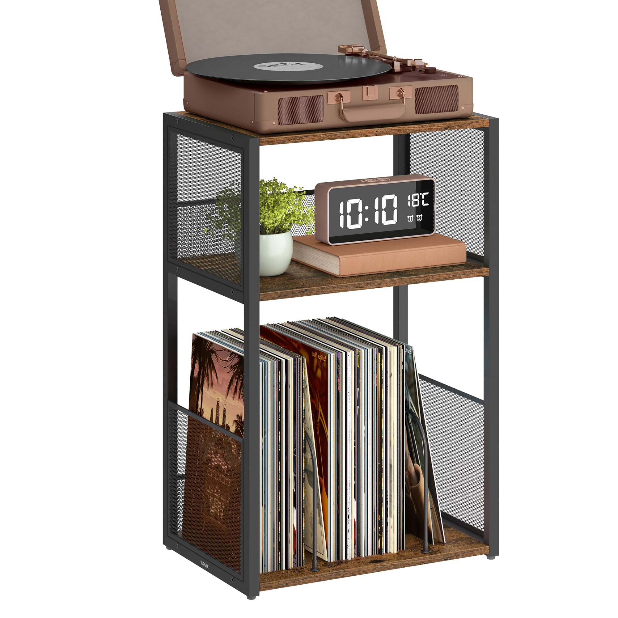 VASAGLE Record Player Stand, 3-Tier Side Table, Vinyl Record Storage up to 100 Albums, End Table for Living Room, Bedroom, Rustic Brown ULET275K01 Rus