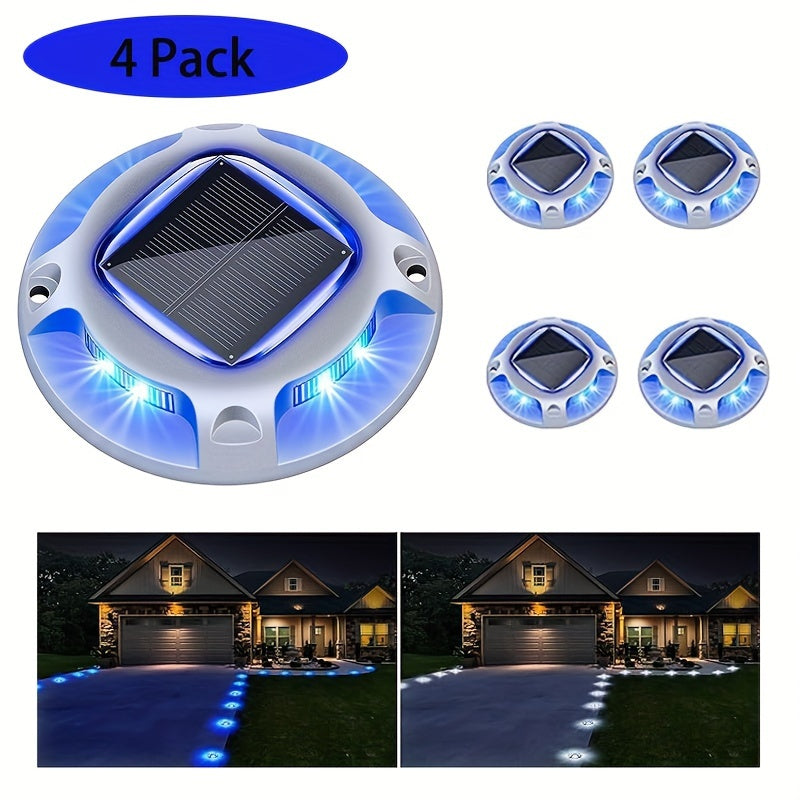 TEMU 4- Solar-powered Outdoor Deck Lights, Step Lights, And Pathway Markers - With 2 Color (cool White + Blue & Warm White) For Walkways, Stairs,