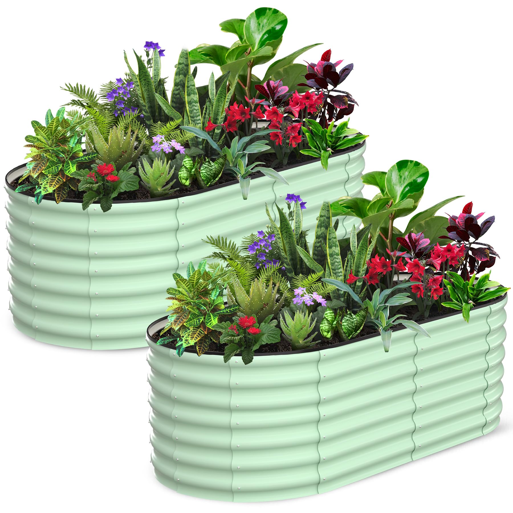 Garvee 2-Pack 6'x3'x2' Oval Galvanized Raised Garden Beds - Open Base Metal Planters, Tool-Free Assembly, Large Outdoor Planter Boxes for Vegetables, 