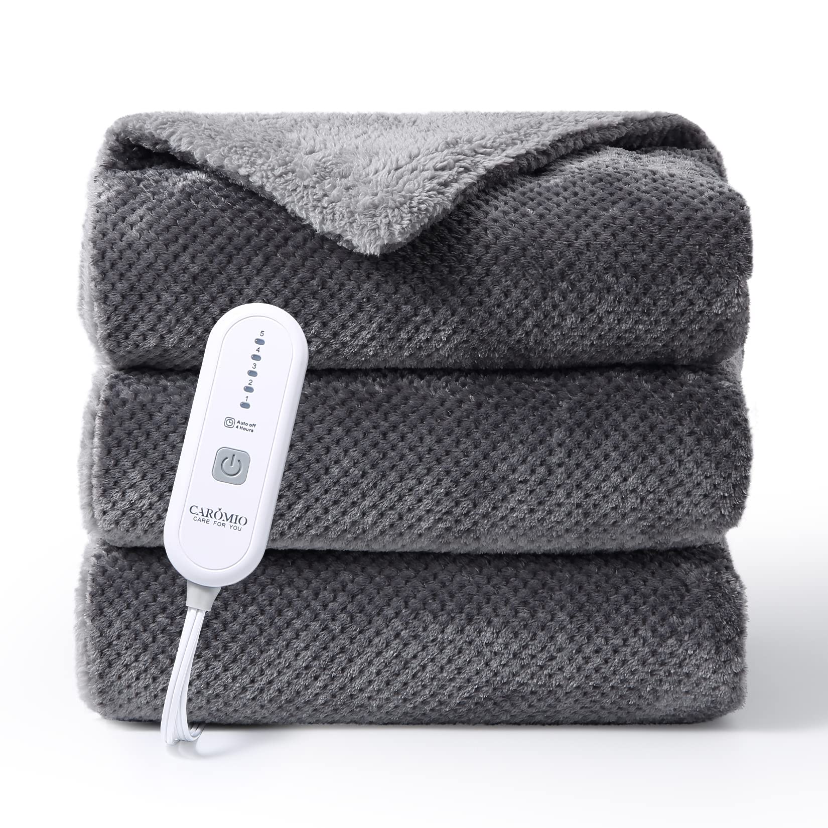 Garvee Heated Electric Blanket Throw, Flannel Sherpa Heating Blankets, Soft Thicken Heated Throws for Couch with 5 Heat Settings and 4 Hours Auto Shut