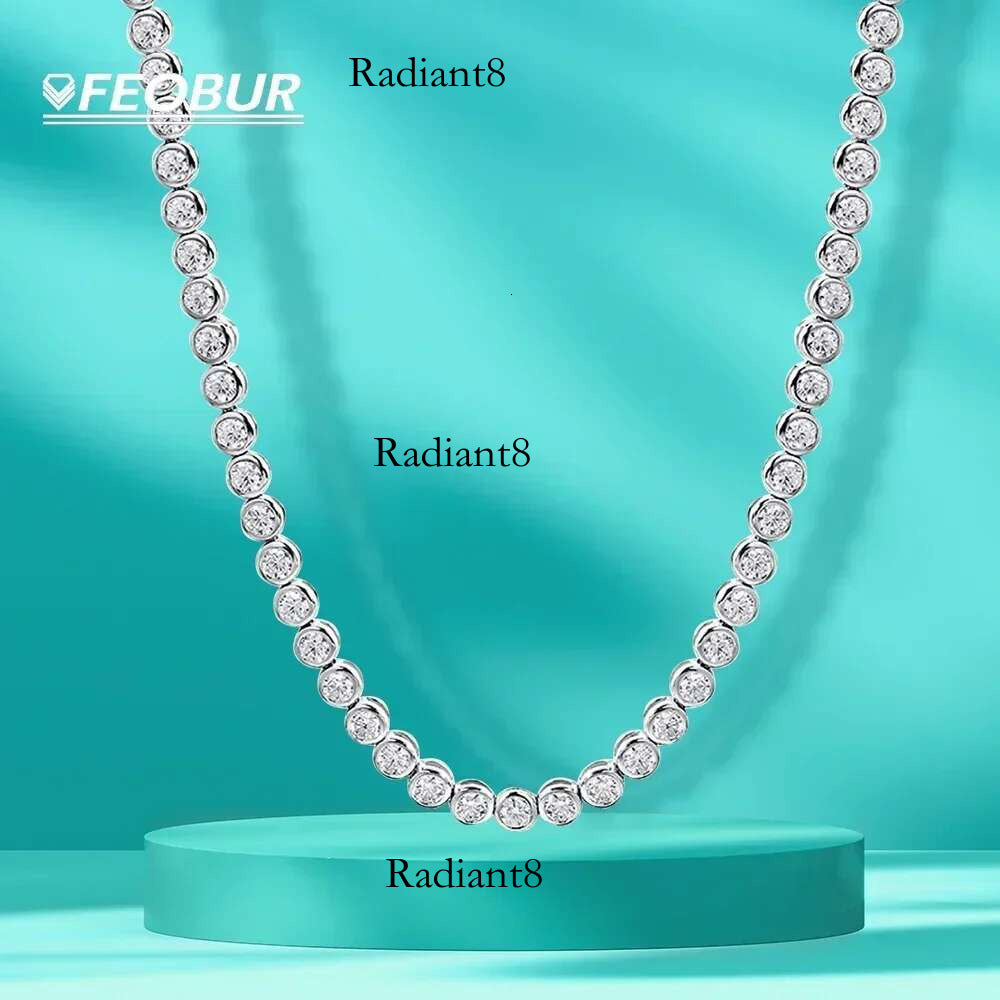 FEOBUR 2-3mm Round Tennis Necklace for Women Sterg Sier GRA Certified Moissanite Bubble Dia Necklaces