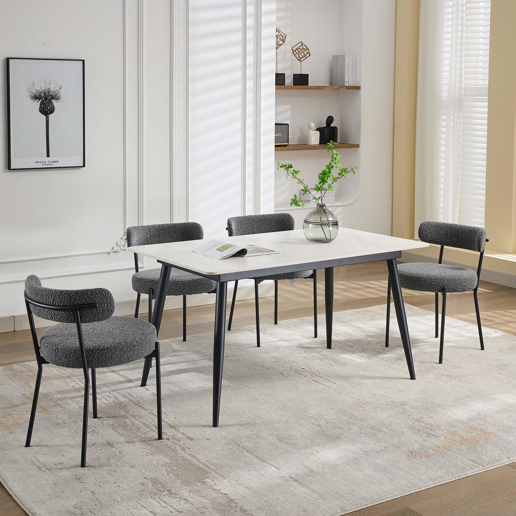 Garvee Mid-Century Dining Chairs Set of 2, Boucle Dining Room Chairs, Round Upholstered Chairs with Adjustable Legs - (Light Grey, Black Leg)