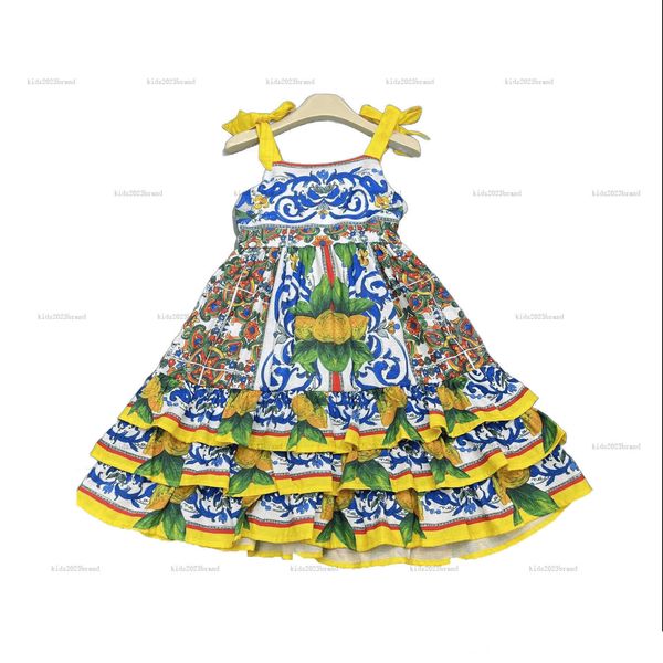 New Girls Halter dress Bow binding kids dress Pure cotton skirts high-quality girls dresses color printing summer baby skirt Baby Clothes