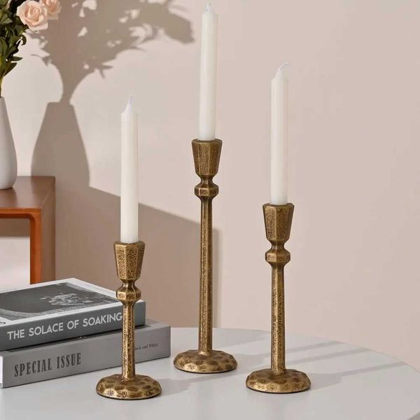 Gold Taper Candle Holders Set of 3 Antique Brass Candlestick Holder for Mantle Fireplace Decorative Iron Candle Holder Y240823