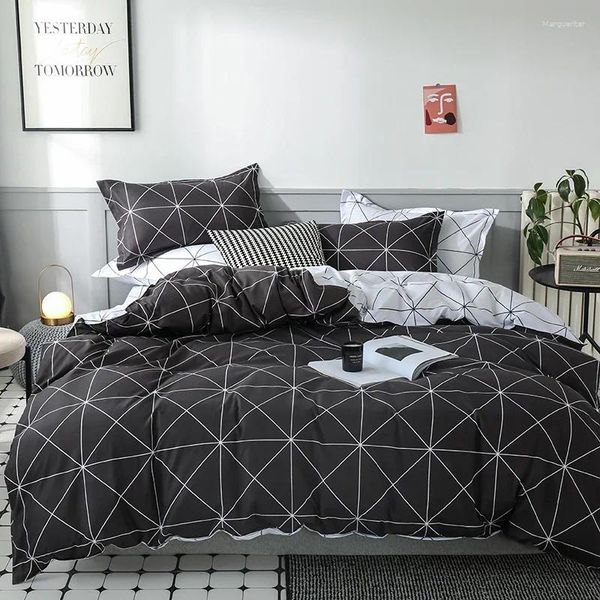 Bedding Sets Geometric Duvet Cover Set Microfiber Reversible Printed 3pcs Stripe Plaid Pattern Comforter Twin King Size