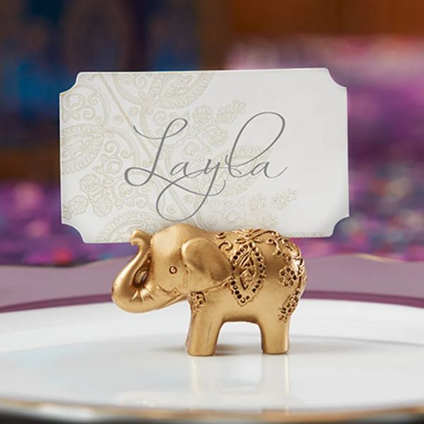 100pcs-lot Wedding Favor Party Favors Lucky Golden Elephant Place Name Card Holder Table Decoration Dh972 LL